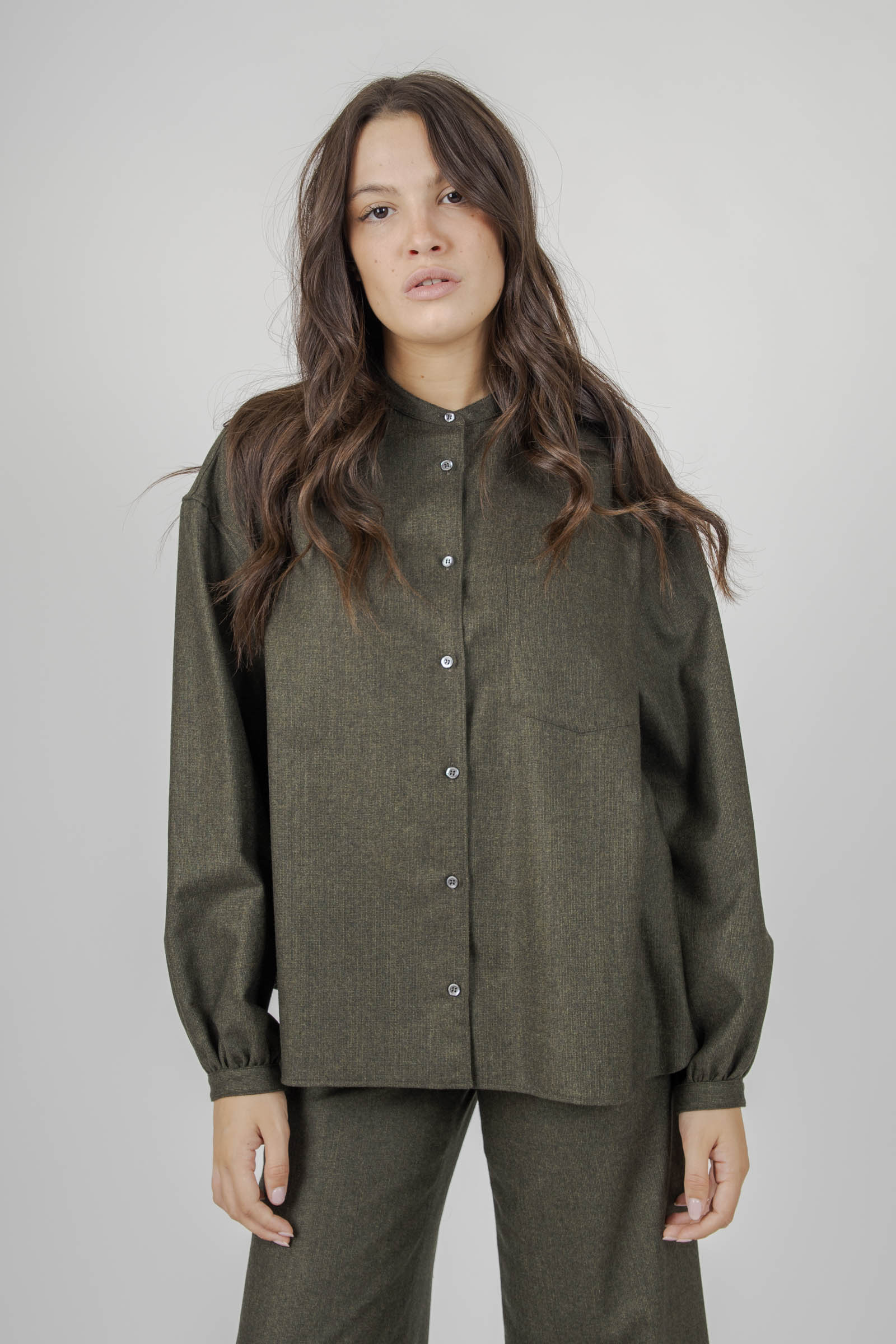 Aspesi Camicia In Flanella Misto Lana Verde Militare Donna - 4