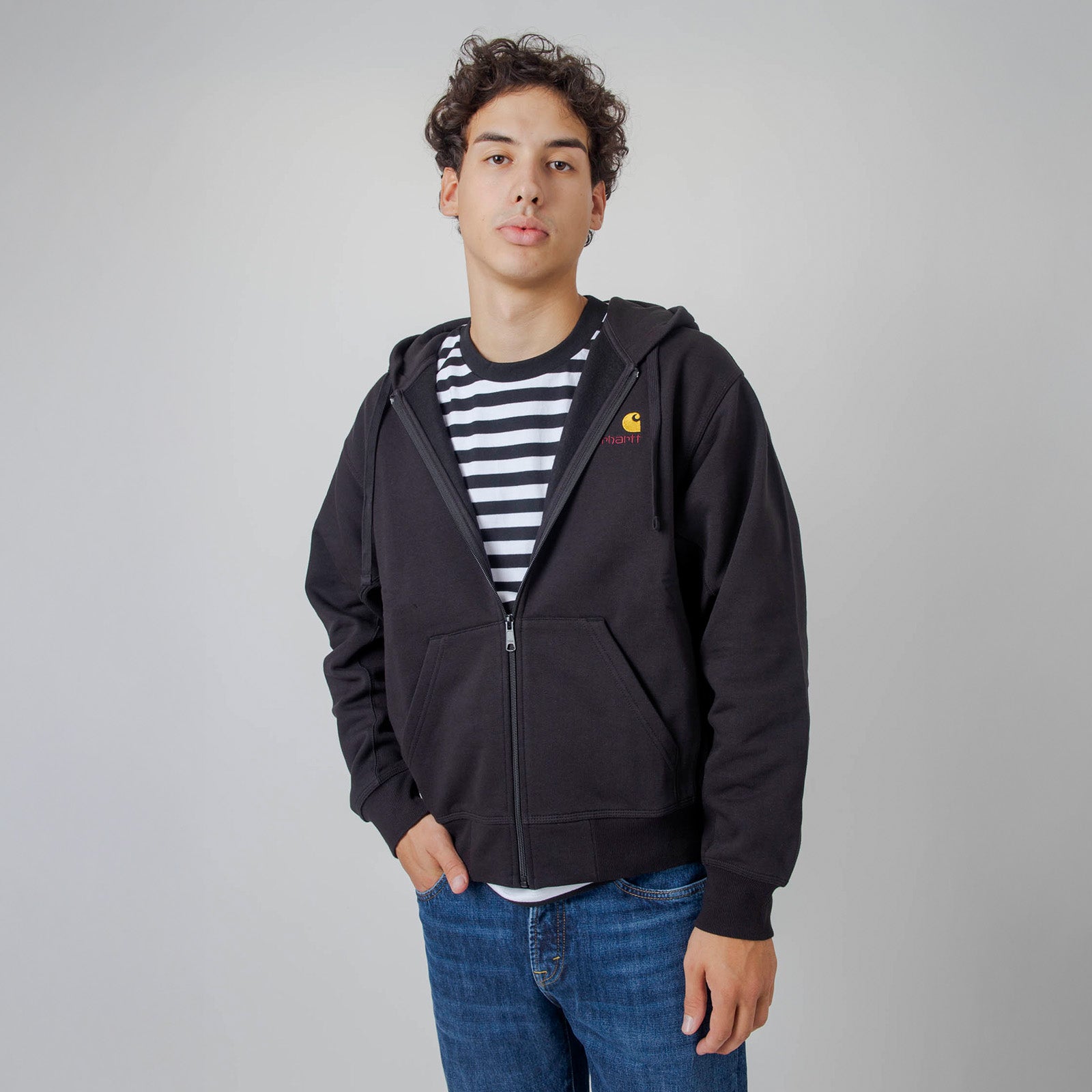 Carhartt Wip Hooded American Script Jacket Nero Uomo - 8