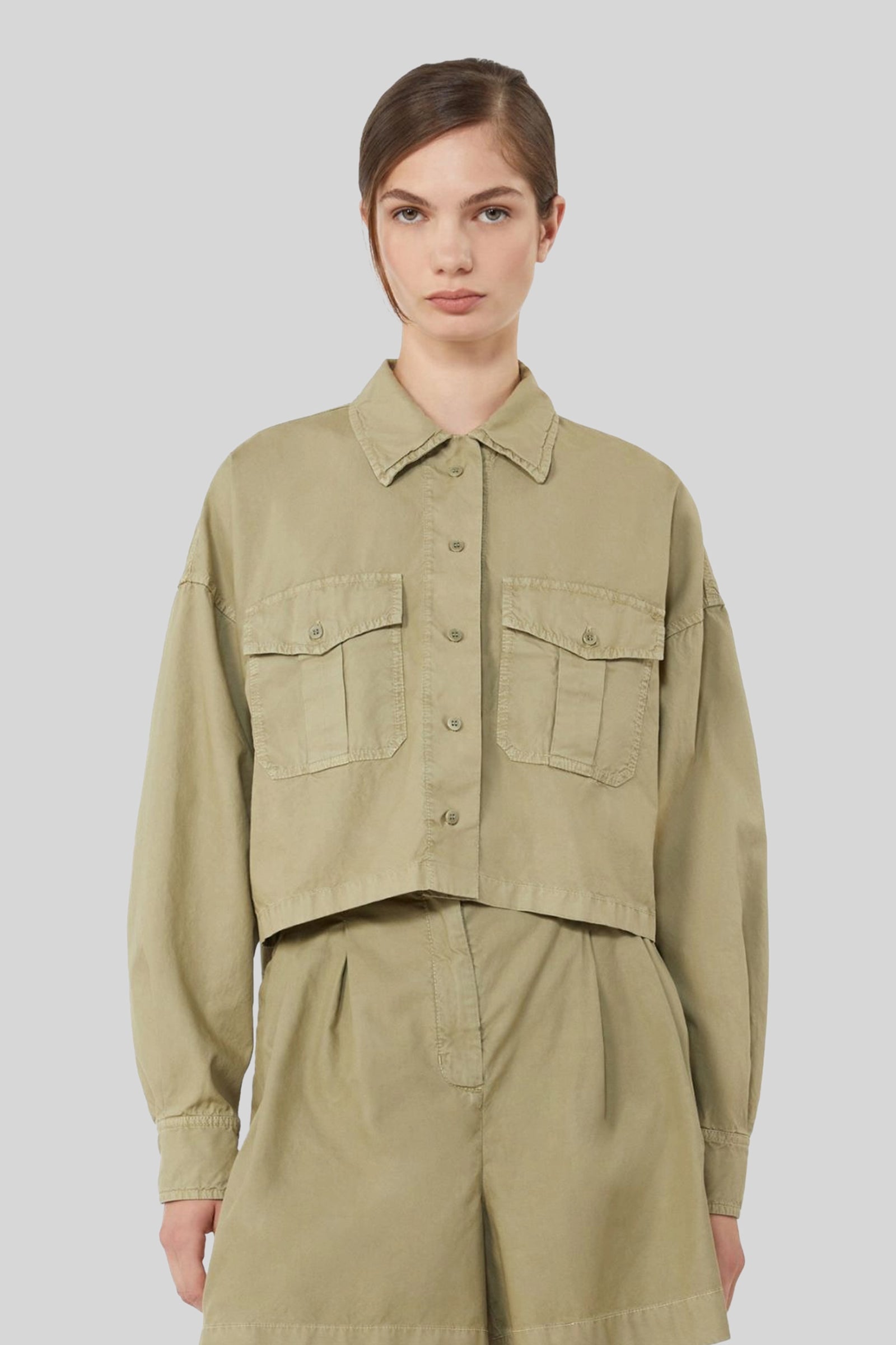 Max Mara Weekend Camicia In Panama Di Cotone Accenni Verde Oliva Donna - 3