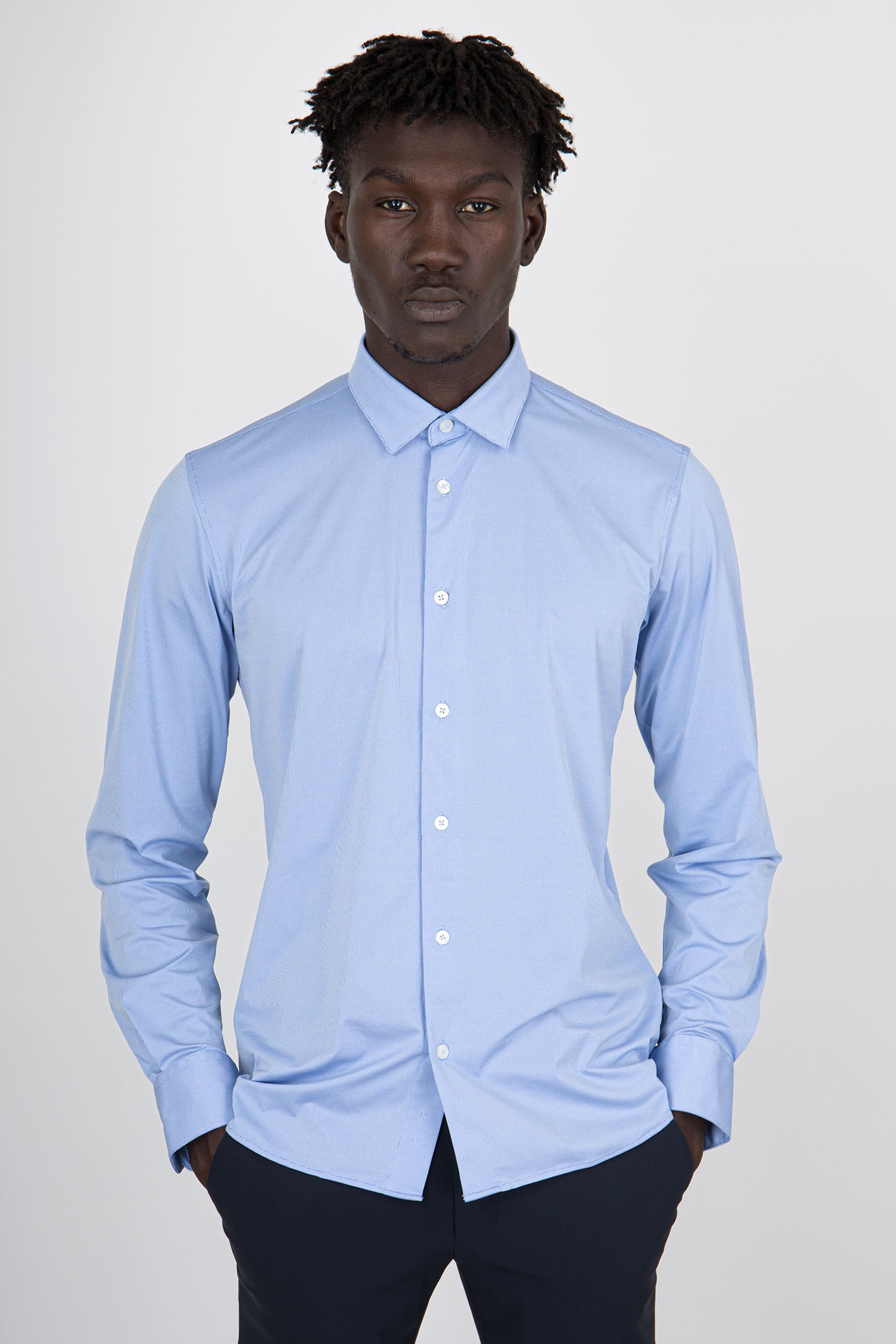 Rrd Camicia Shirt Oxford Jacquard Open Azzurro Uomo - 4
