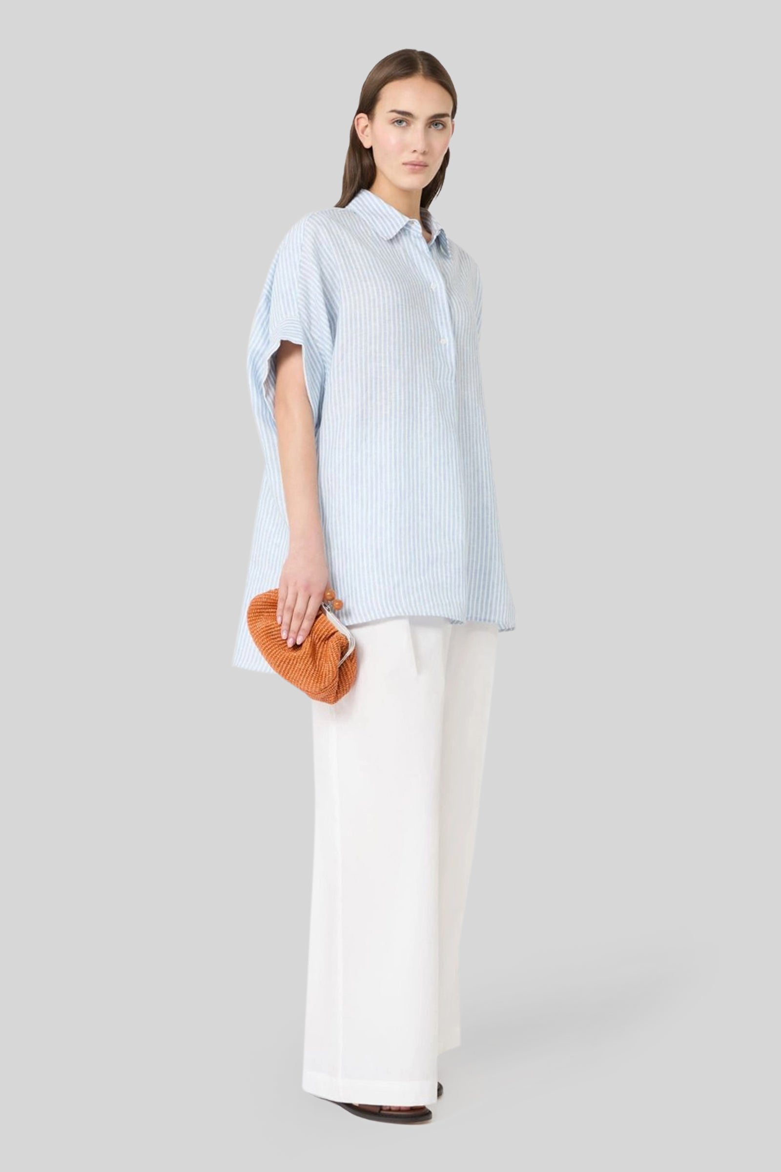 Max Mara Weekend Camicia Verve In Tela Di Lino Bianco/azzurro Donna - 2