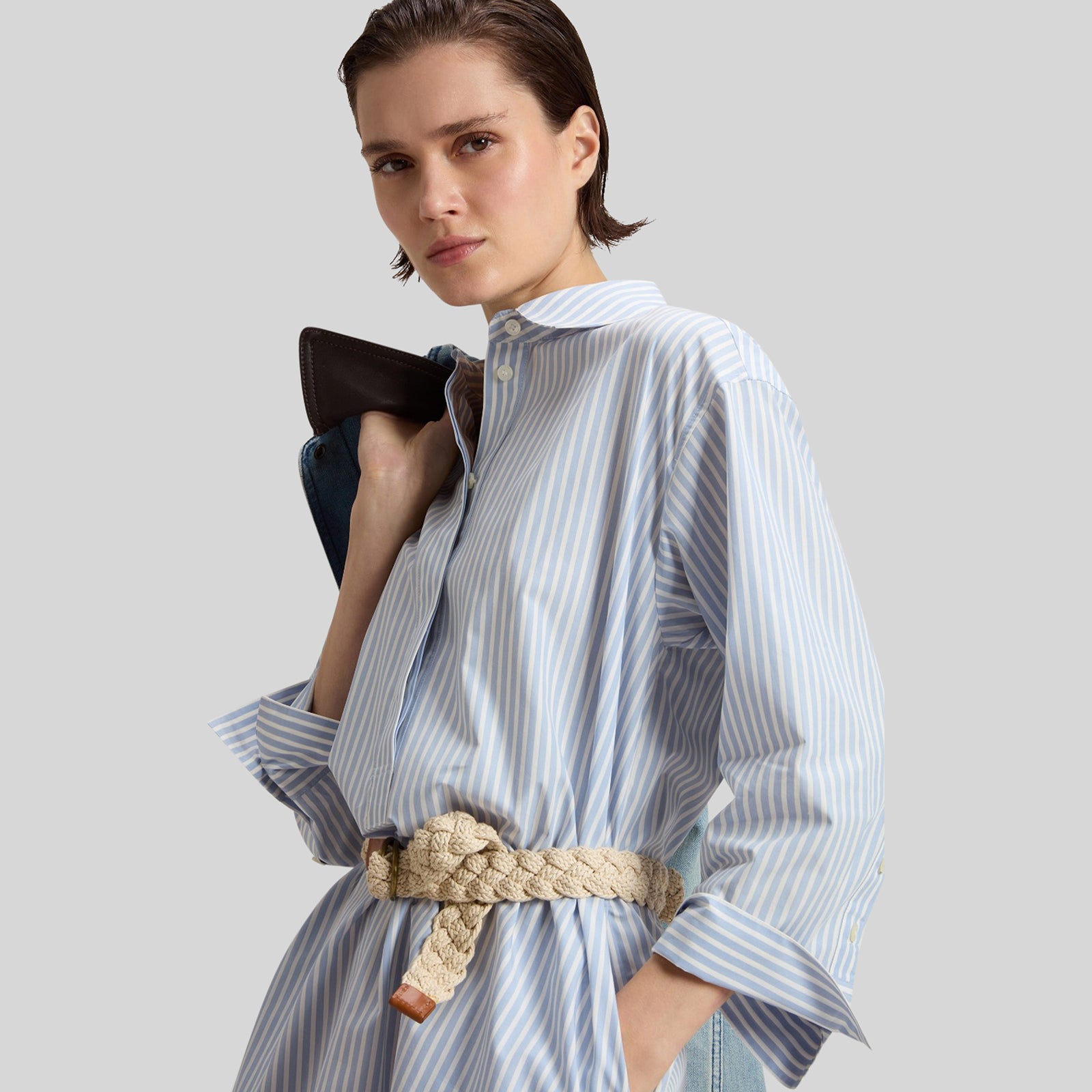 Striped Pure Cotton Poplin Serafino Dress - 5