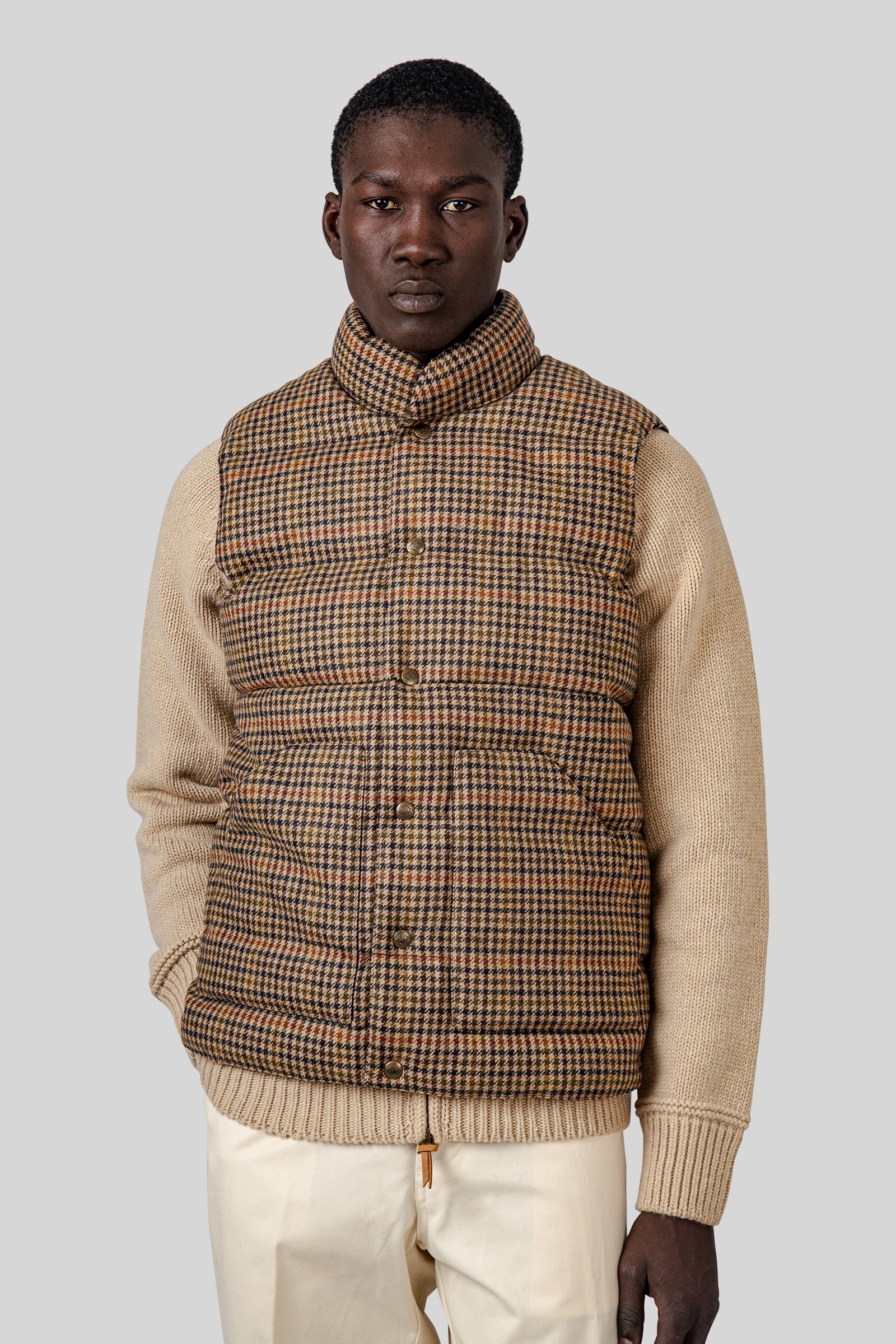 Sebago Gilet Webb Wool Pied De Poule Beige/blu Uomo - 3