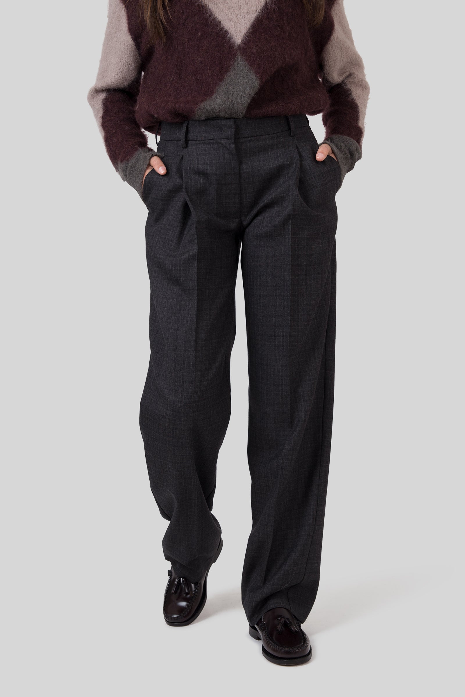 Grifoni Pantalone Lana Check Antracite Donna - 4