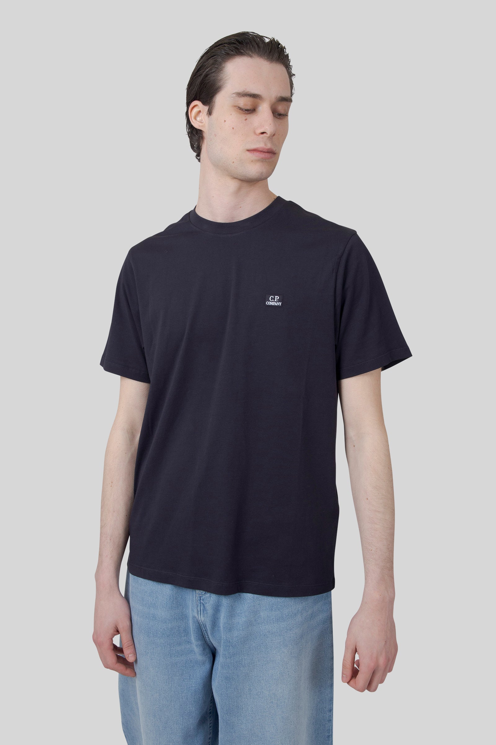 C.p. Company T-shirt 30/1 Jersey Logo Patch Blu Uomo - 3
