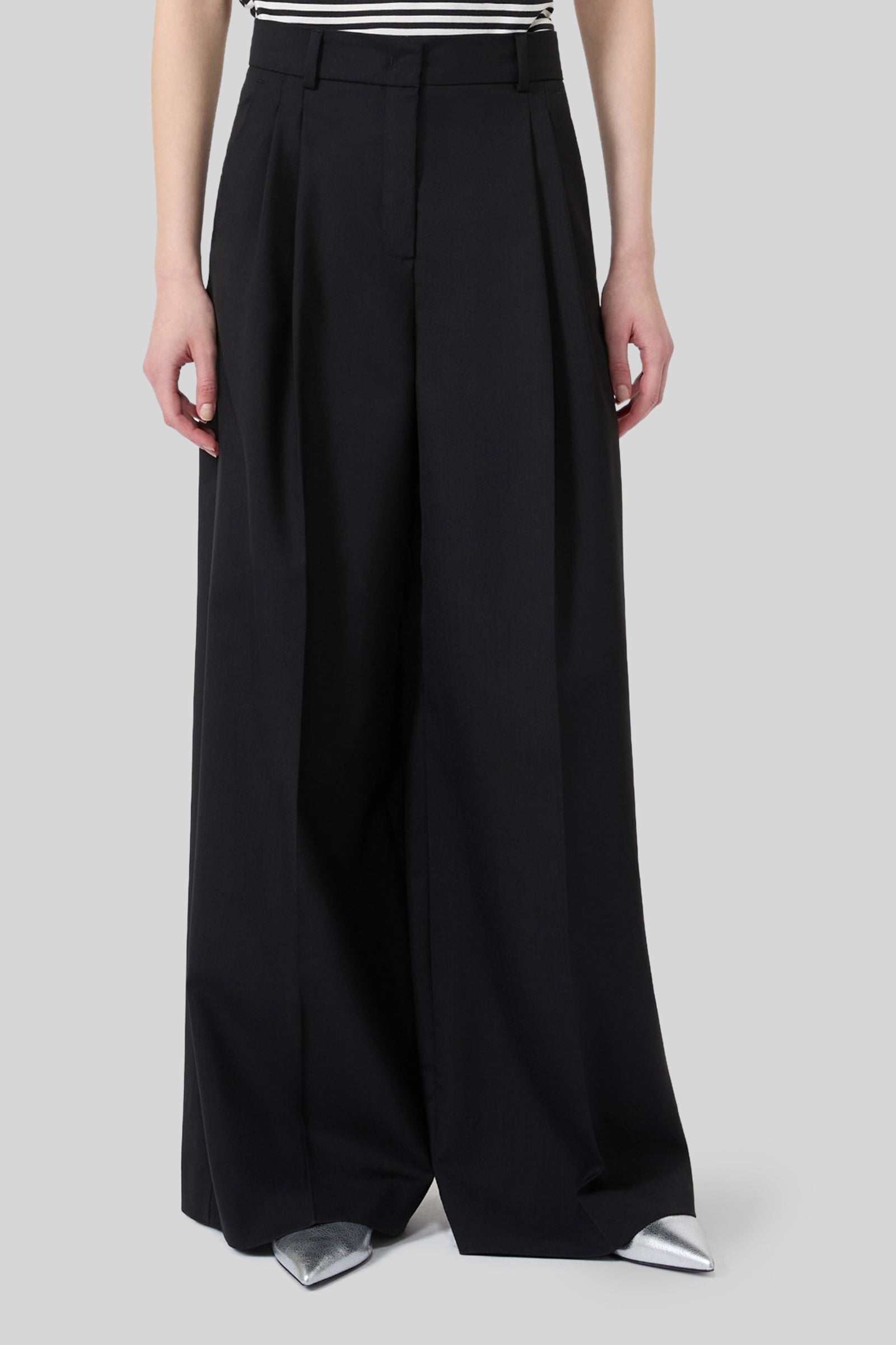 Max Mara Weekend Pantalone Wide Leg In Tela Di Lana Ovvio Nero Donna - 1