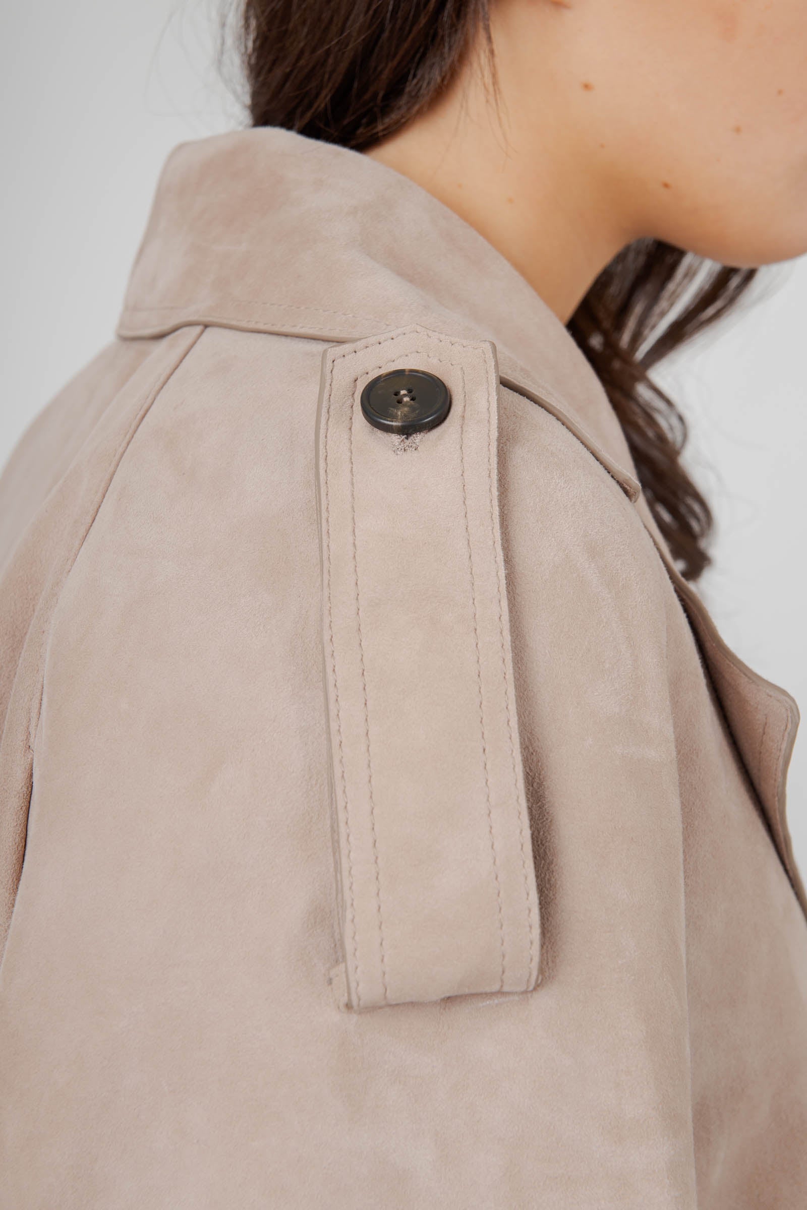 Max Mara Weekend Trench Corto In Suede Beige Donna - 7