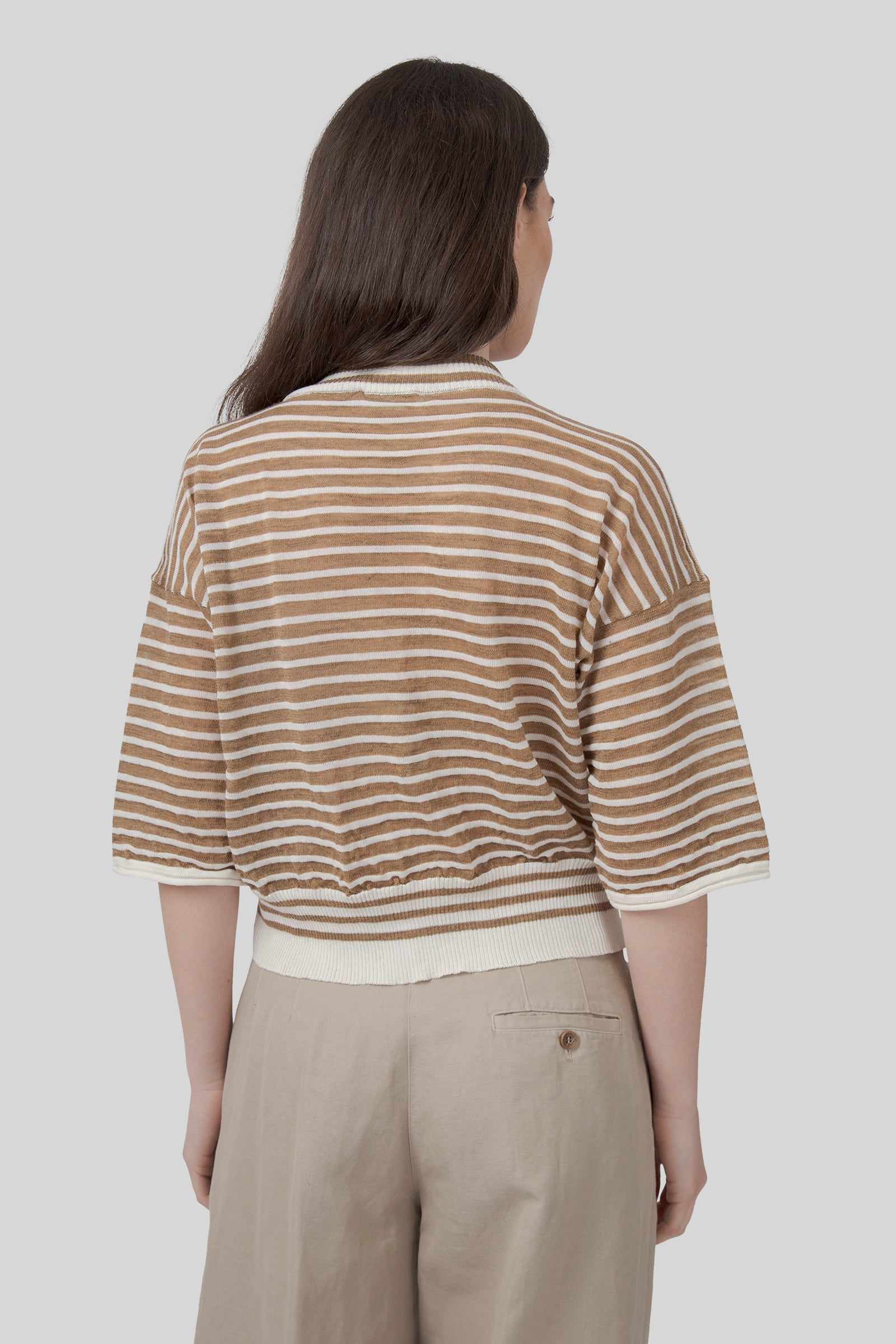 Roberto Collina Maglia Girocollo Mariniere Tabacco Donna - 5