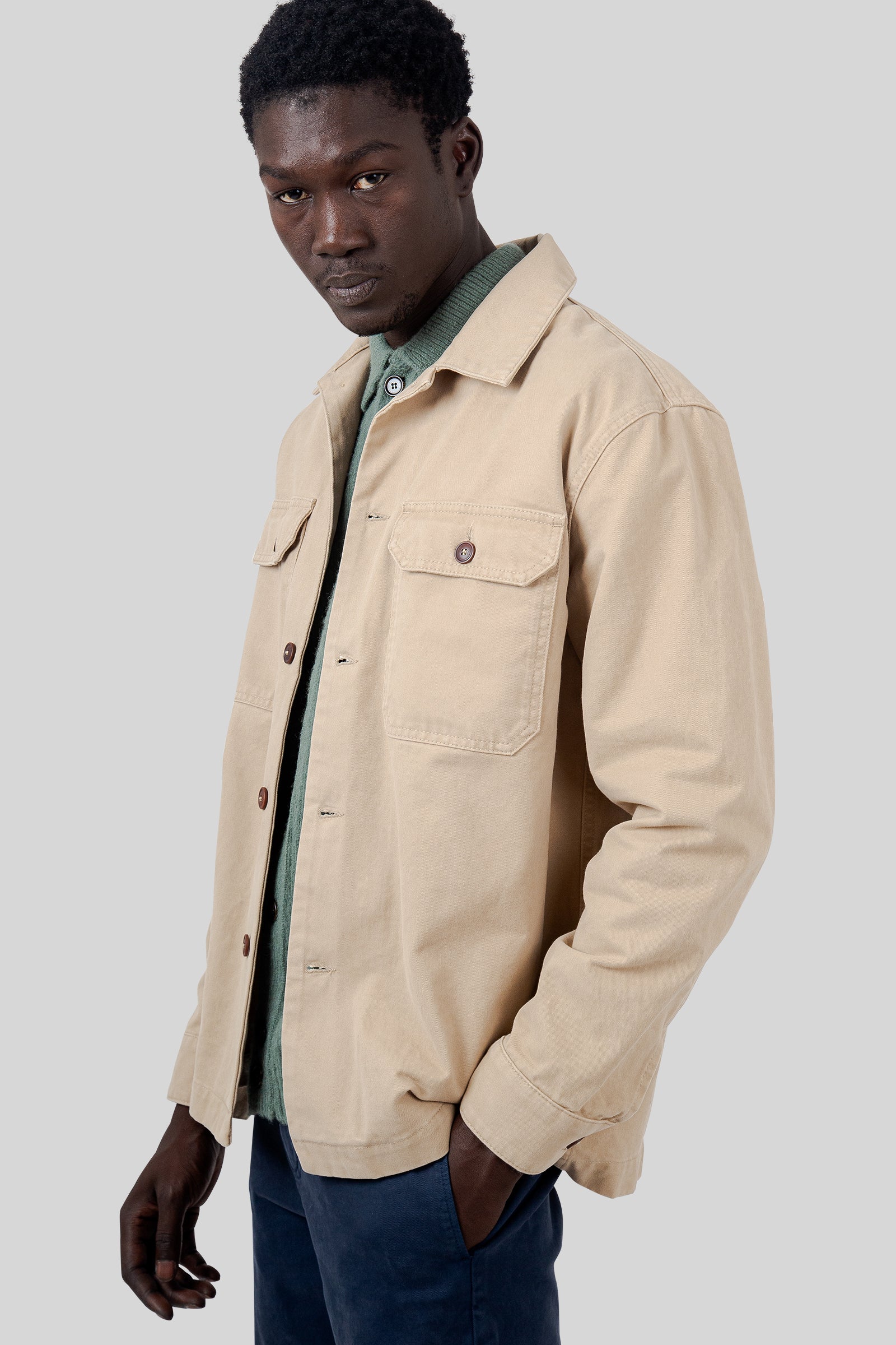 Tela Genova Overshirt Greto Gabardine Beige Uomo - 3