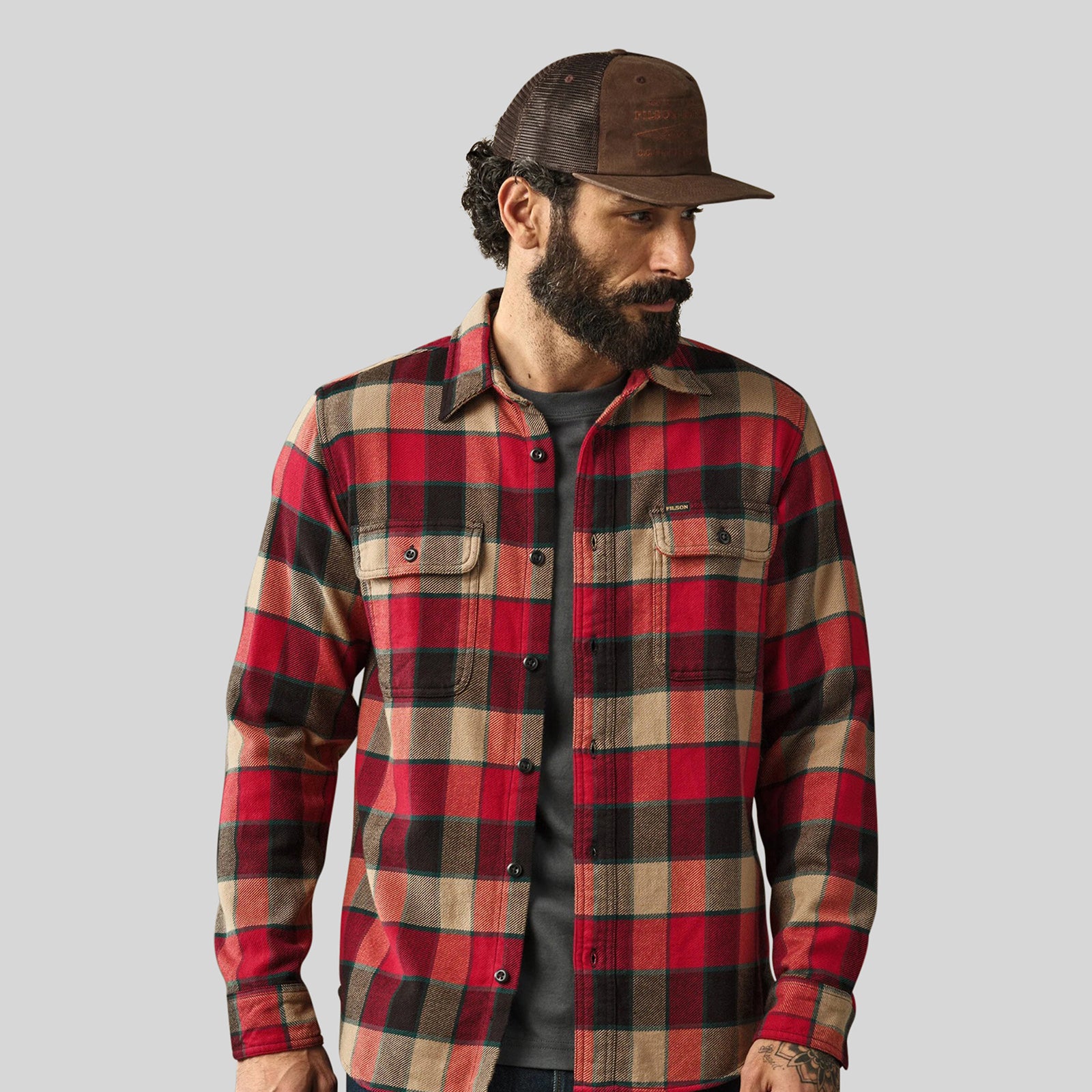 Filson Vintage Flannel Work Shirt Rosso/crema Uomo - 5