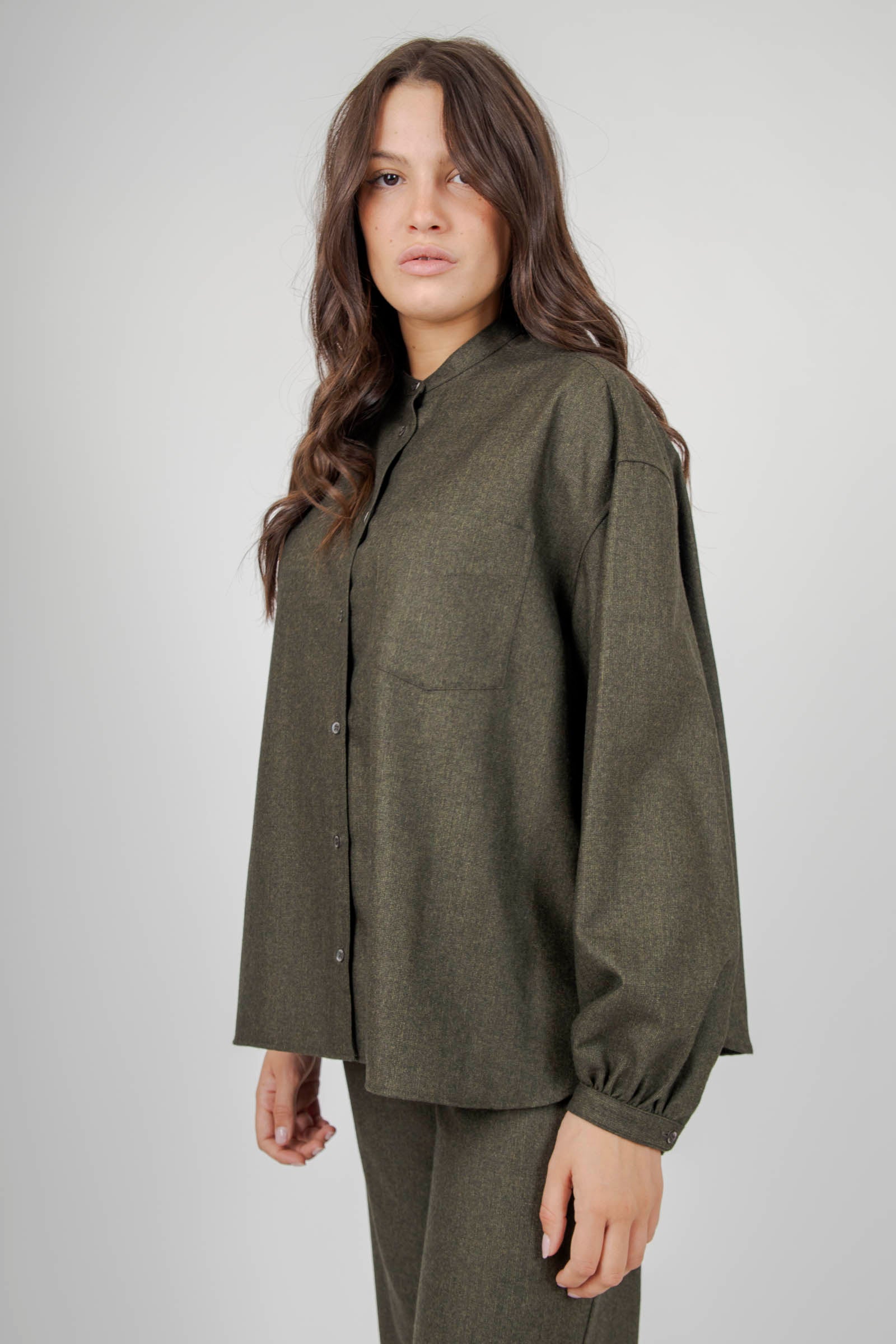 Aspesi Camicia In Flanella Misto Lana Verde Militare Donna - 3