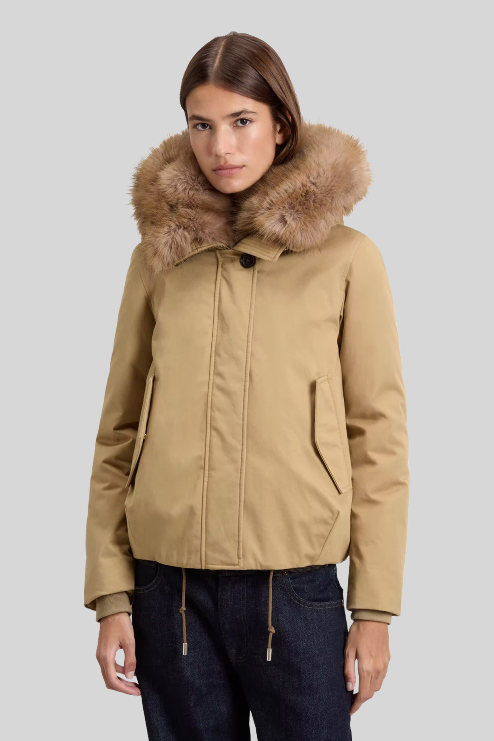 Best Cotton Con Faux Fur Short Parka - 1