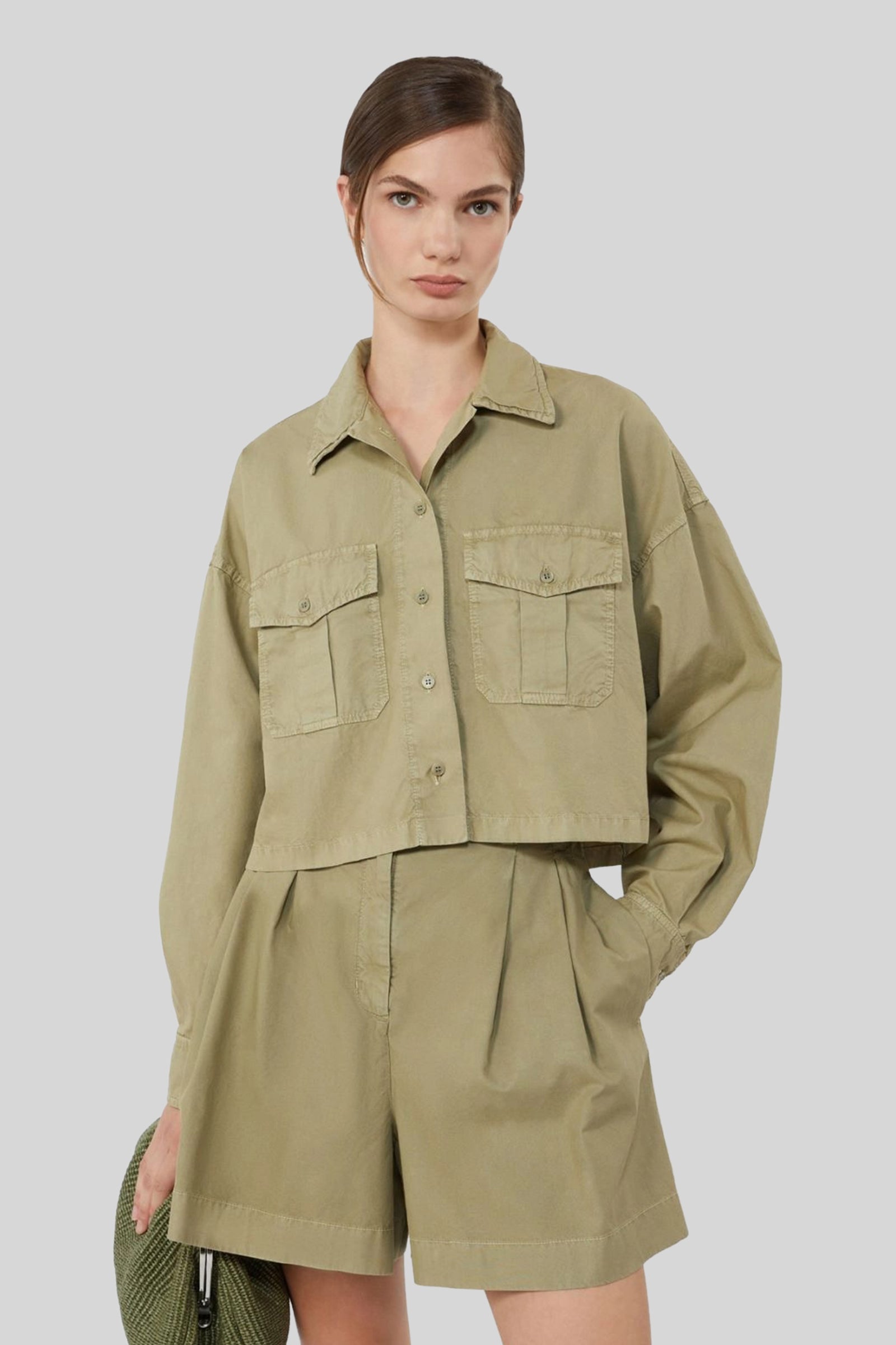 Max Mara Weekend Camicia In Panama Di Cotone Accenni Verde Oliva Donna - 1