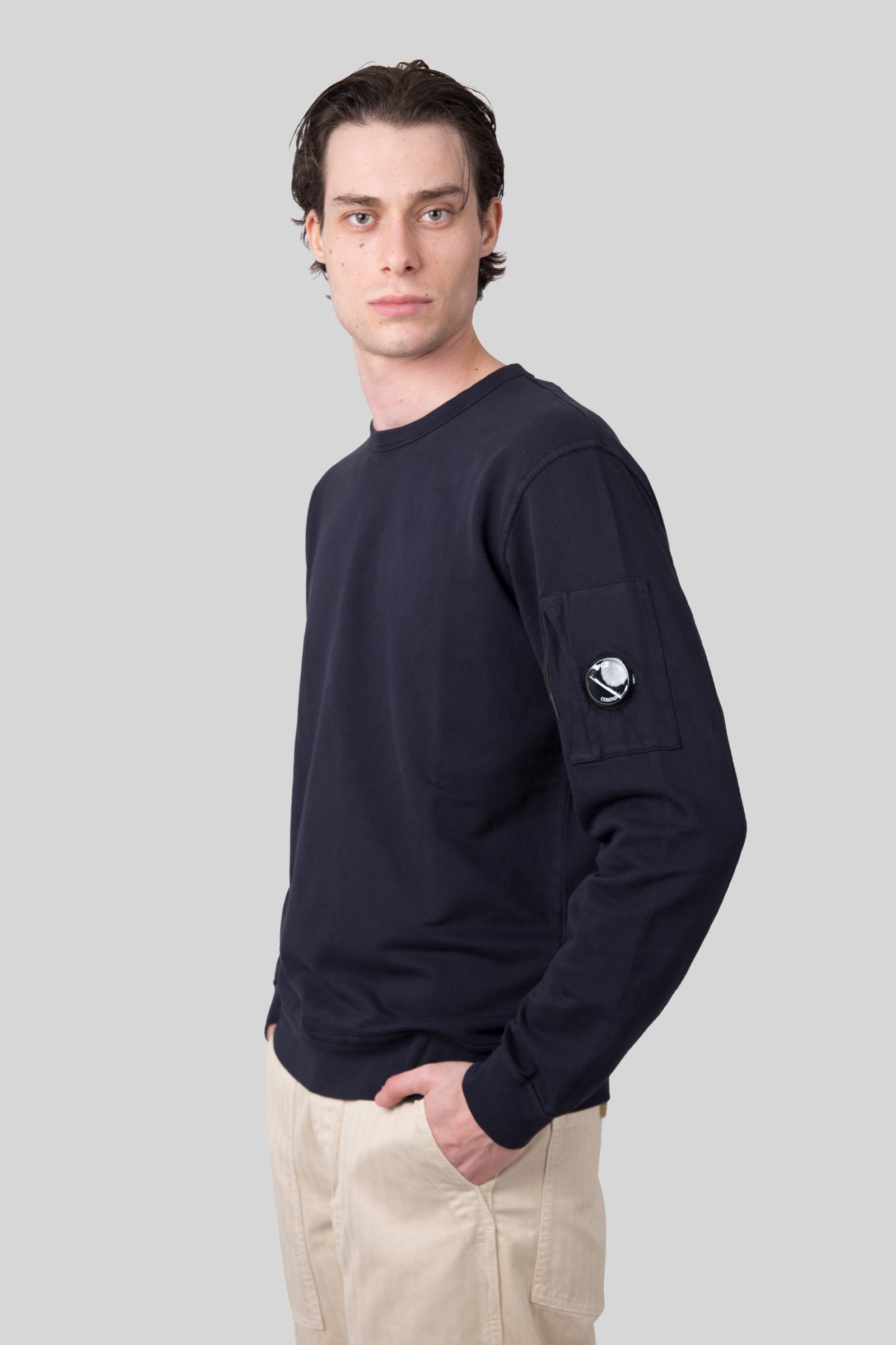 C.p. Company Felpa Light Fleece Crewneck Blu Scuro Uomo - 1