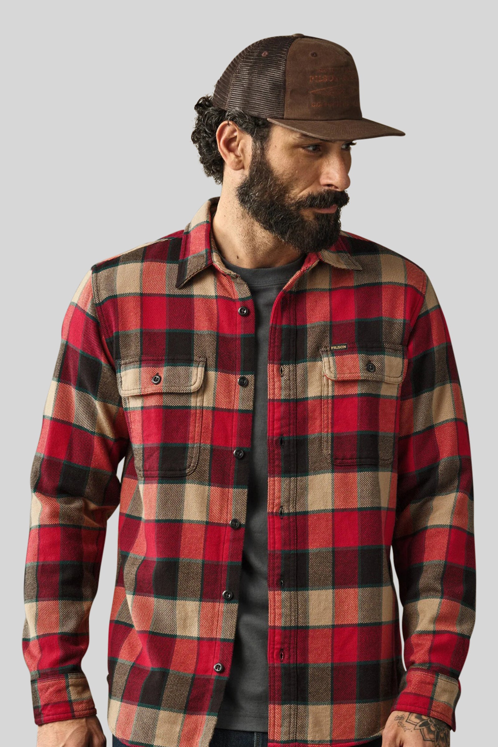 Filson Vintage Flannel Work Shirt Rosso/crema Uomo - 3
