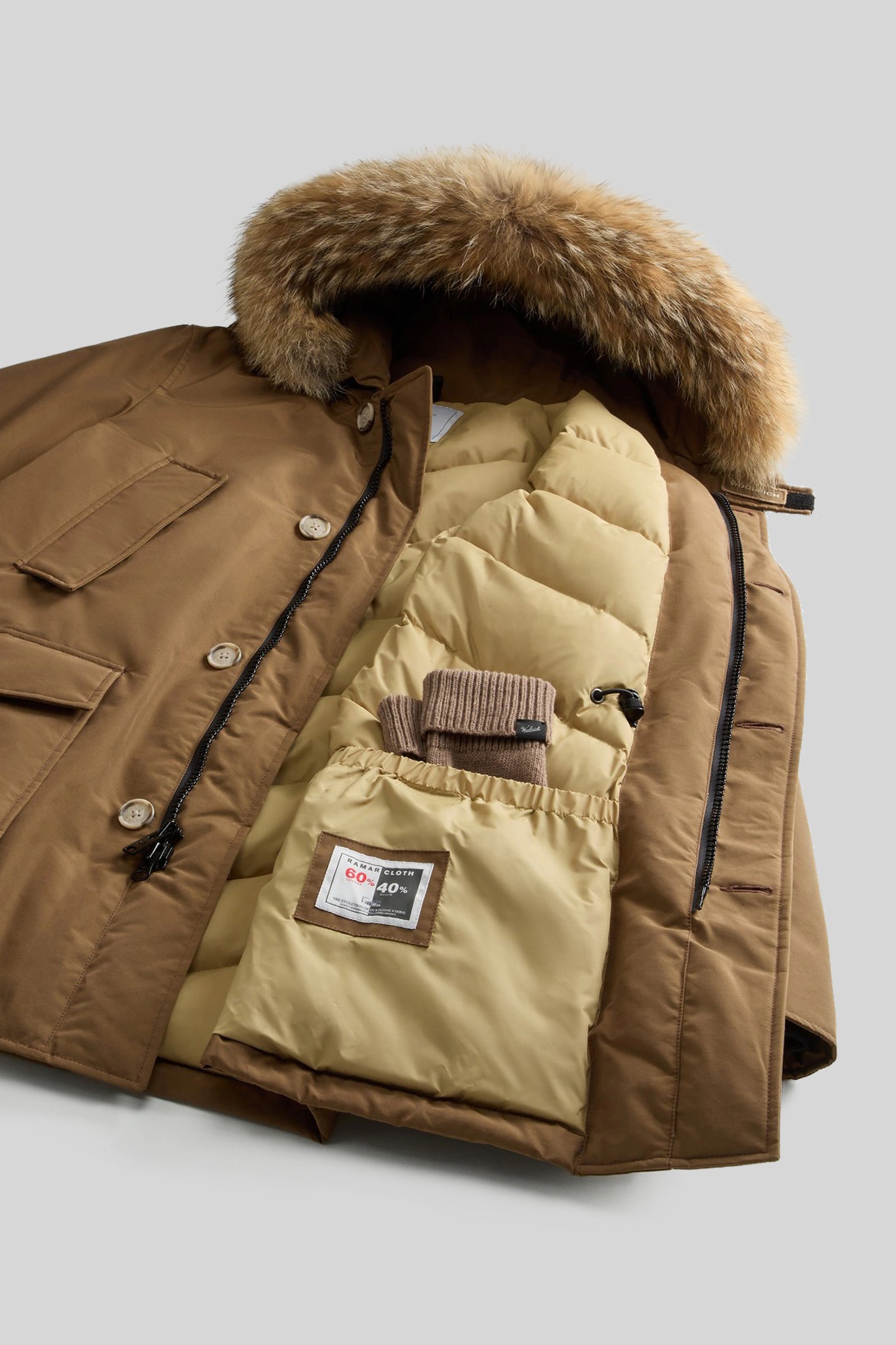 Woolrich Arctic Parka In Ramar Cloth Con Pelliccia Removibile Caffe' Uomo - 5