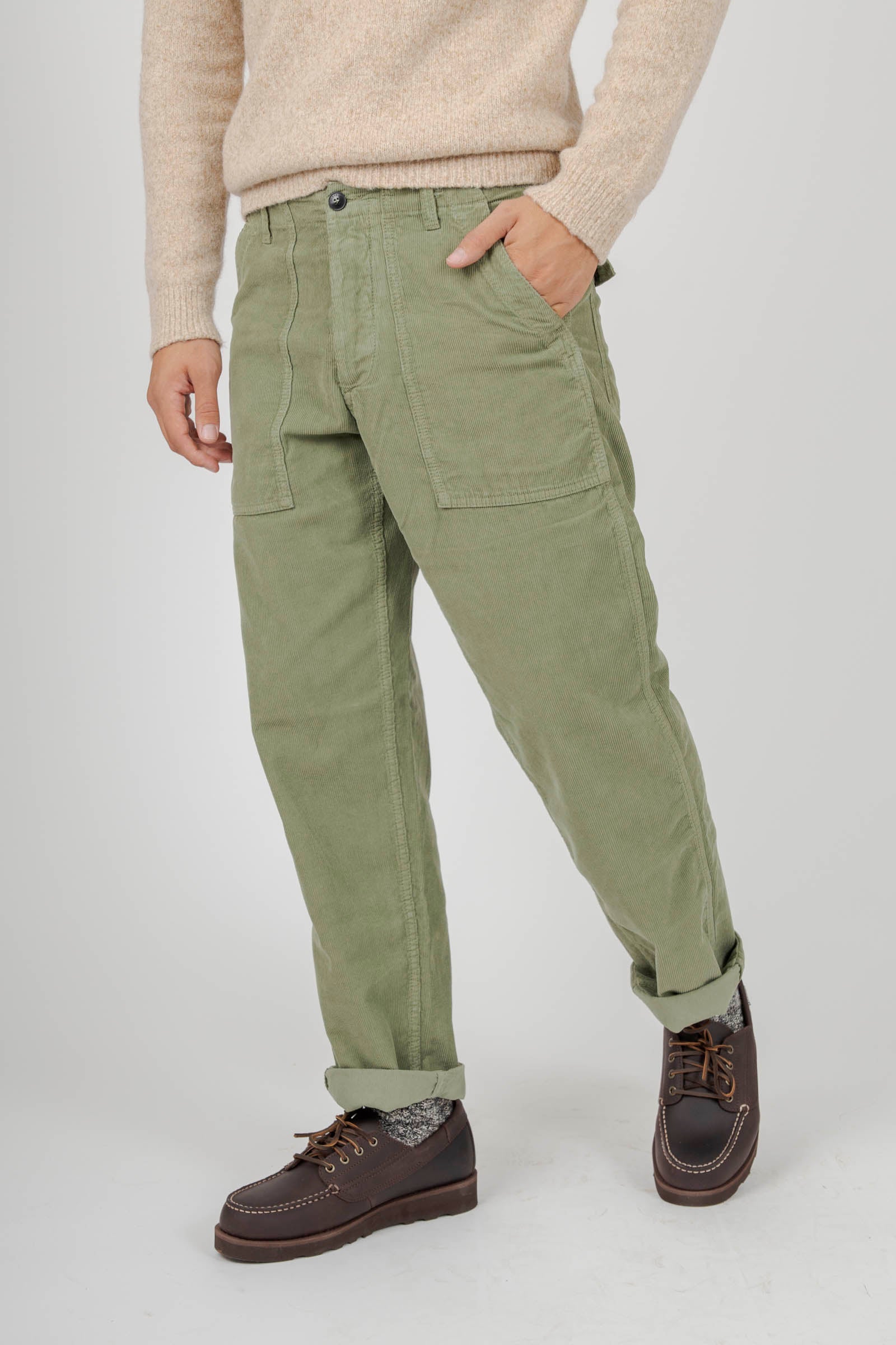 Fortela Pantalone Fatigue In Velluto A Costine Verde Uomo - 6