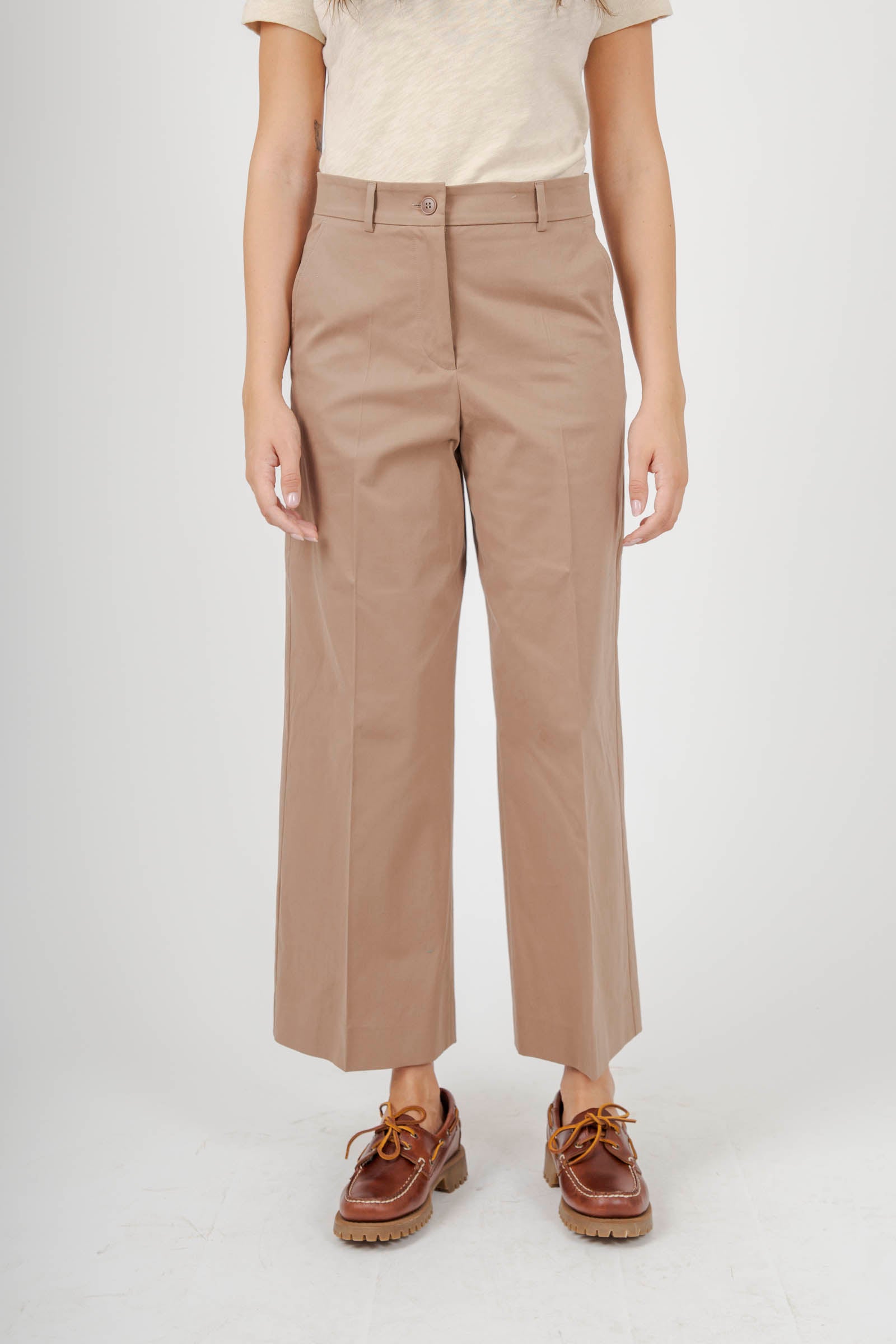 Max Mara Weekend Pantalone Crop In Raso Di Cotone Urial Beige Donna - 1