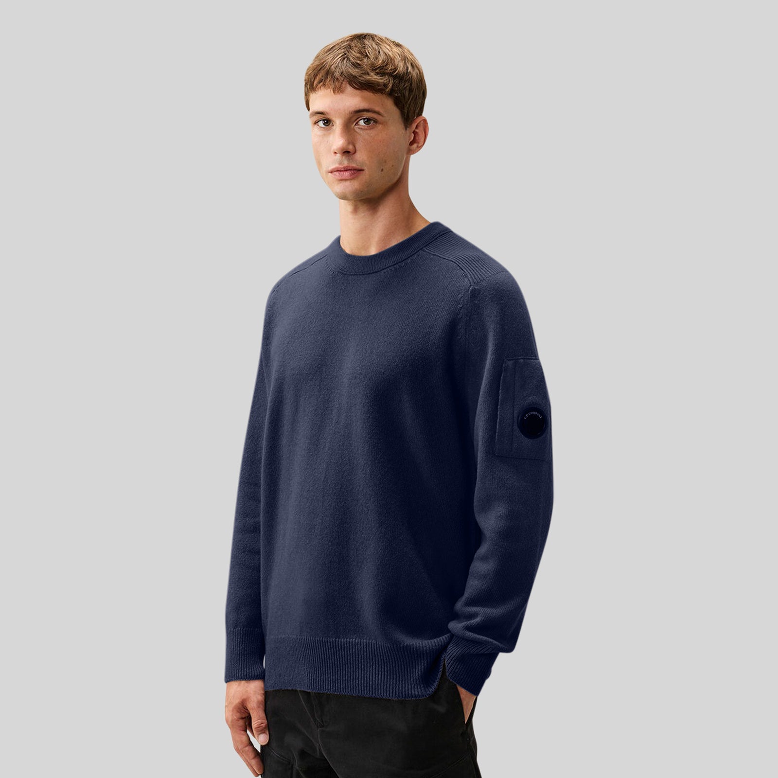 C.p. Company Maglia Lambswool Lens Crewneck Blu Scuro Uomo - 5