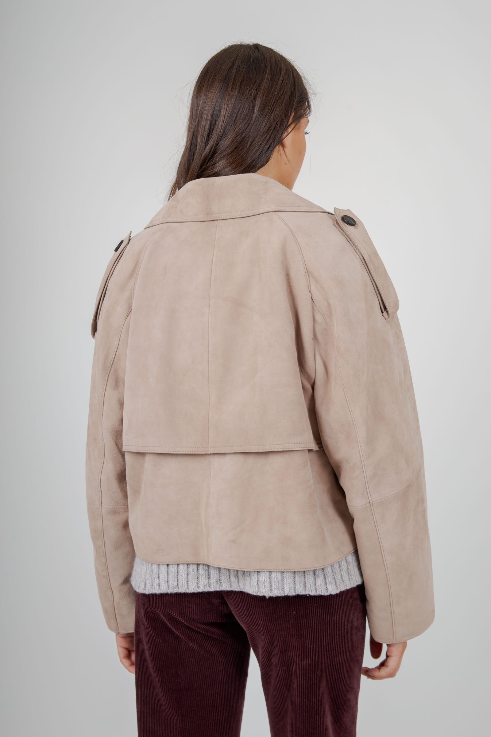 Max Mara Weekend Trench Corto In Suede Beige Donna - 6