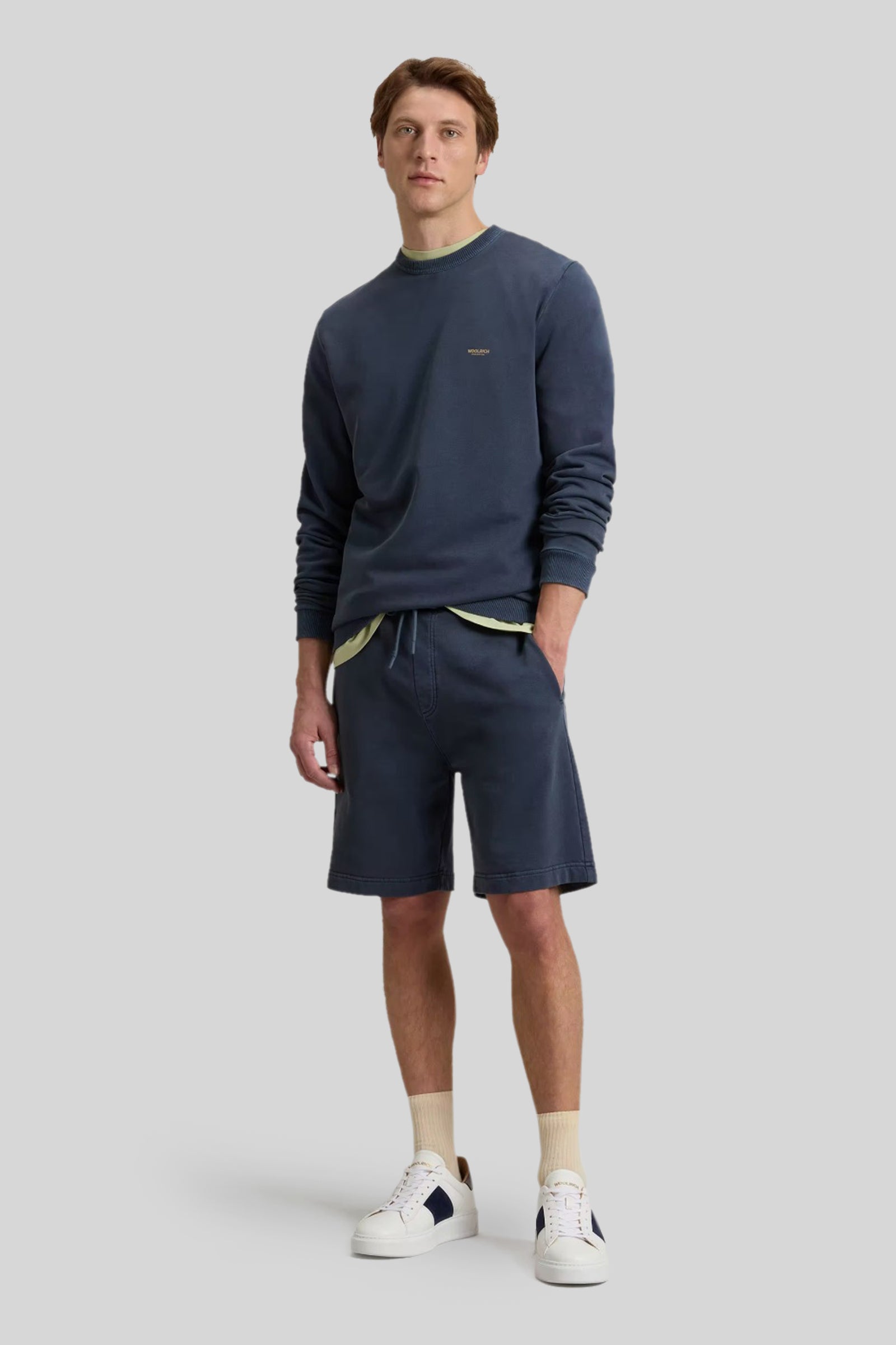 Woolrich Felpa Garment Dyed Logo Blu Uomo - 2