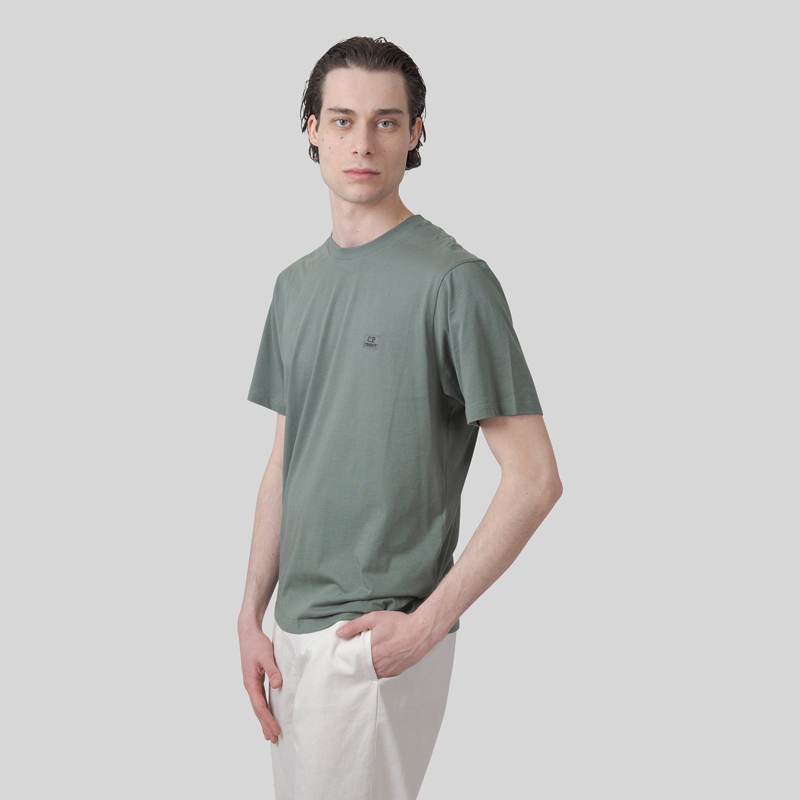 C.p. Company T-shirt 30/1 Jersey Logo Patch Verde Uomo - 6