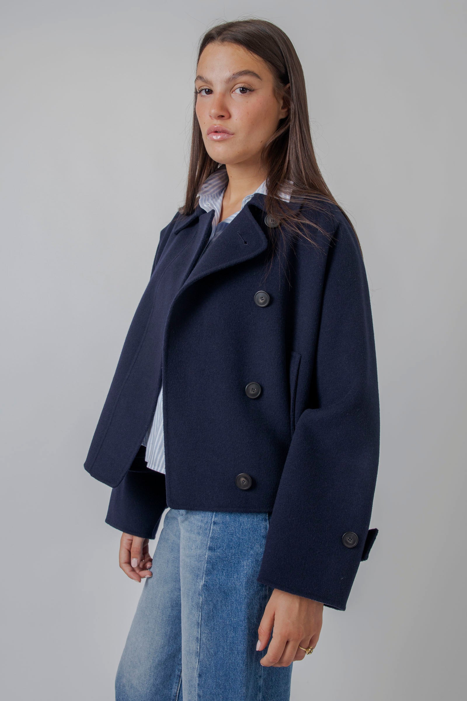 Weekend Max Mara Cappotto Corto In Drap Di Lana Carella Blu Donna - 3
