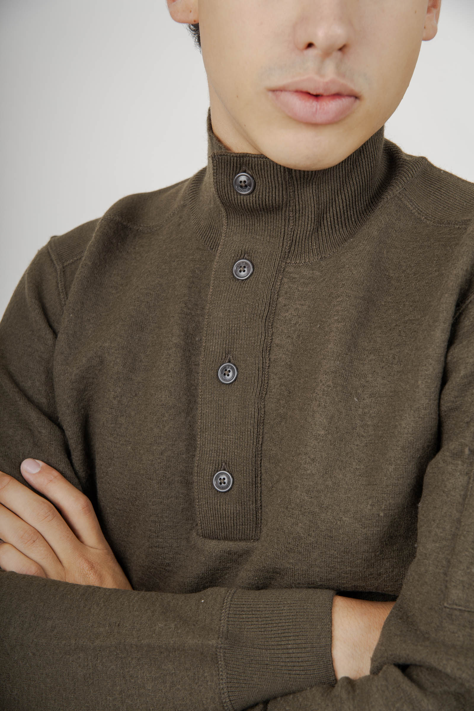 C.p. Company Maglia Merino Wool Felted Half Button Verde Militare Uomo - 1