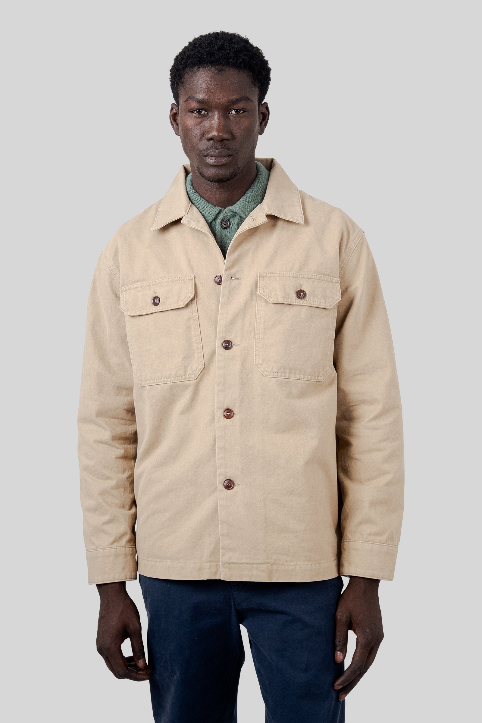 Tela Genova Overshirt Greto Gabardine Beige Uomo - 5