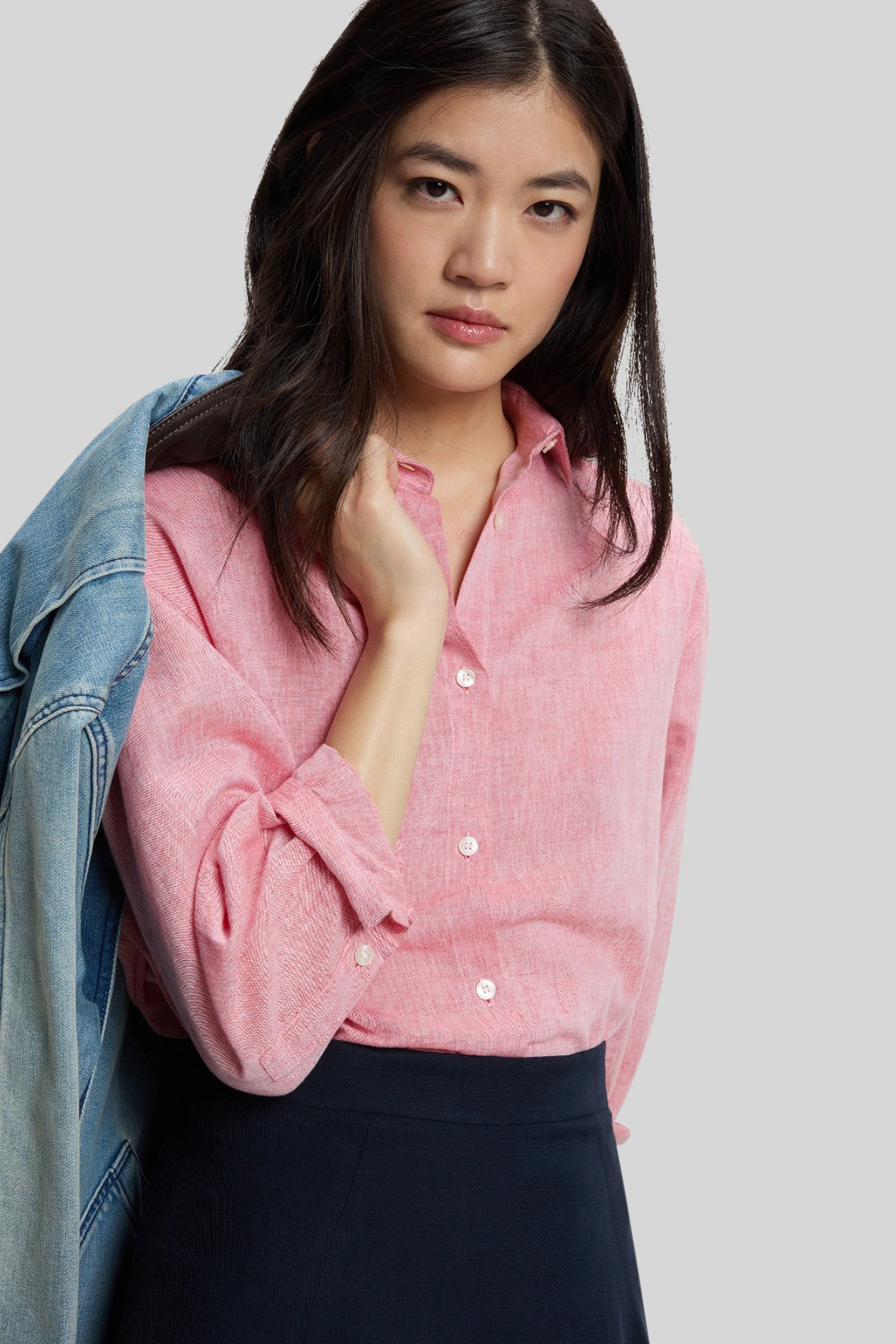 Woolrich Camicia Boyfriend In Misto Cotone E Lino Rosa Donna - 1