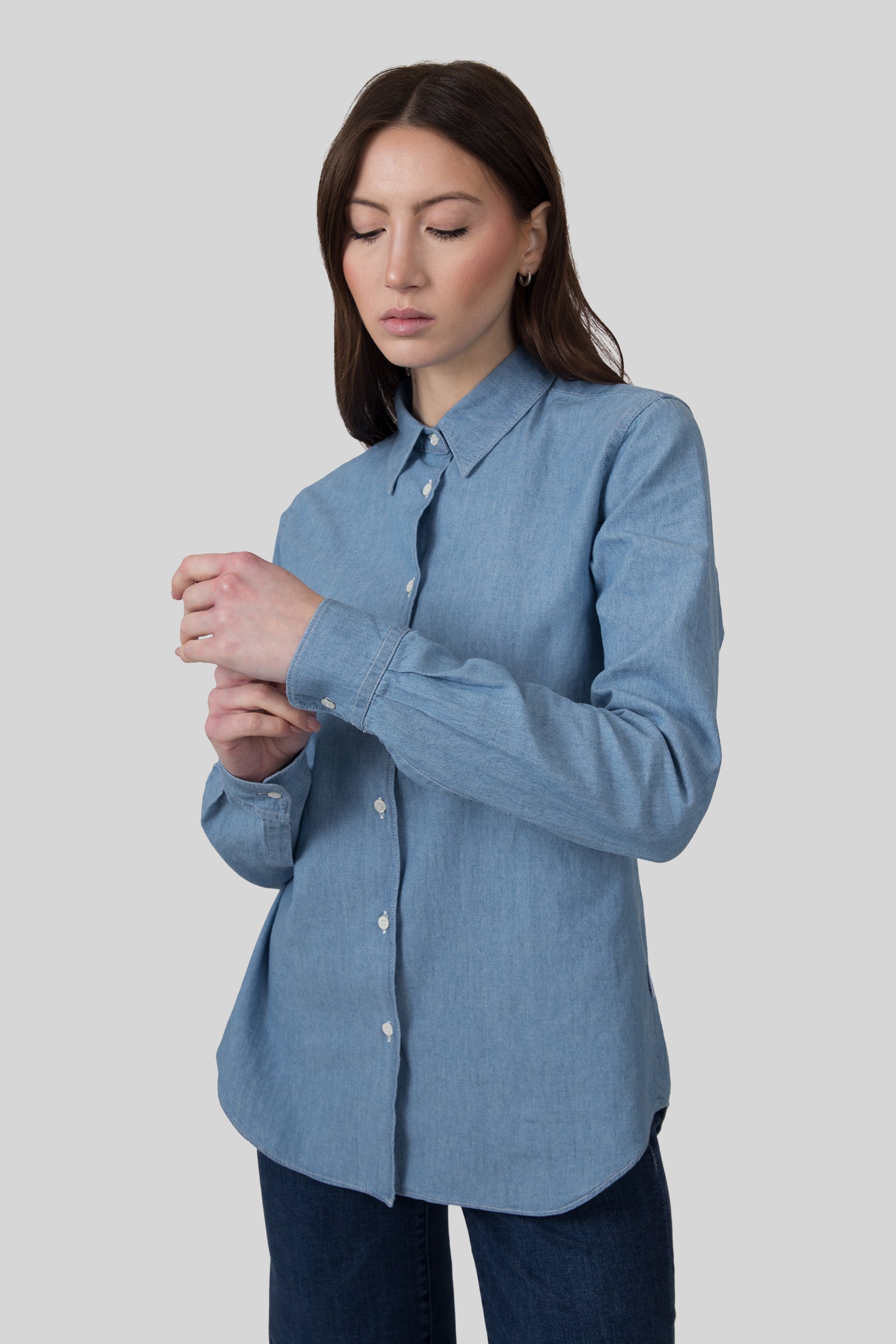 Aspesi Camicia In Popeline Di Cotone Denim Chiaro Donna - 5