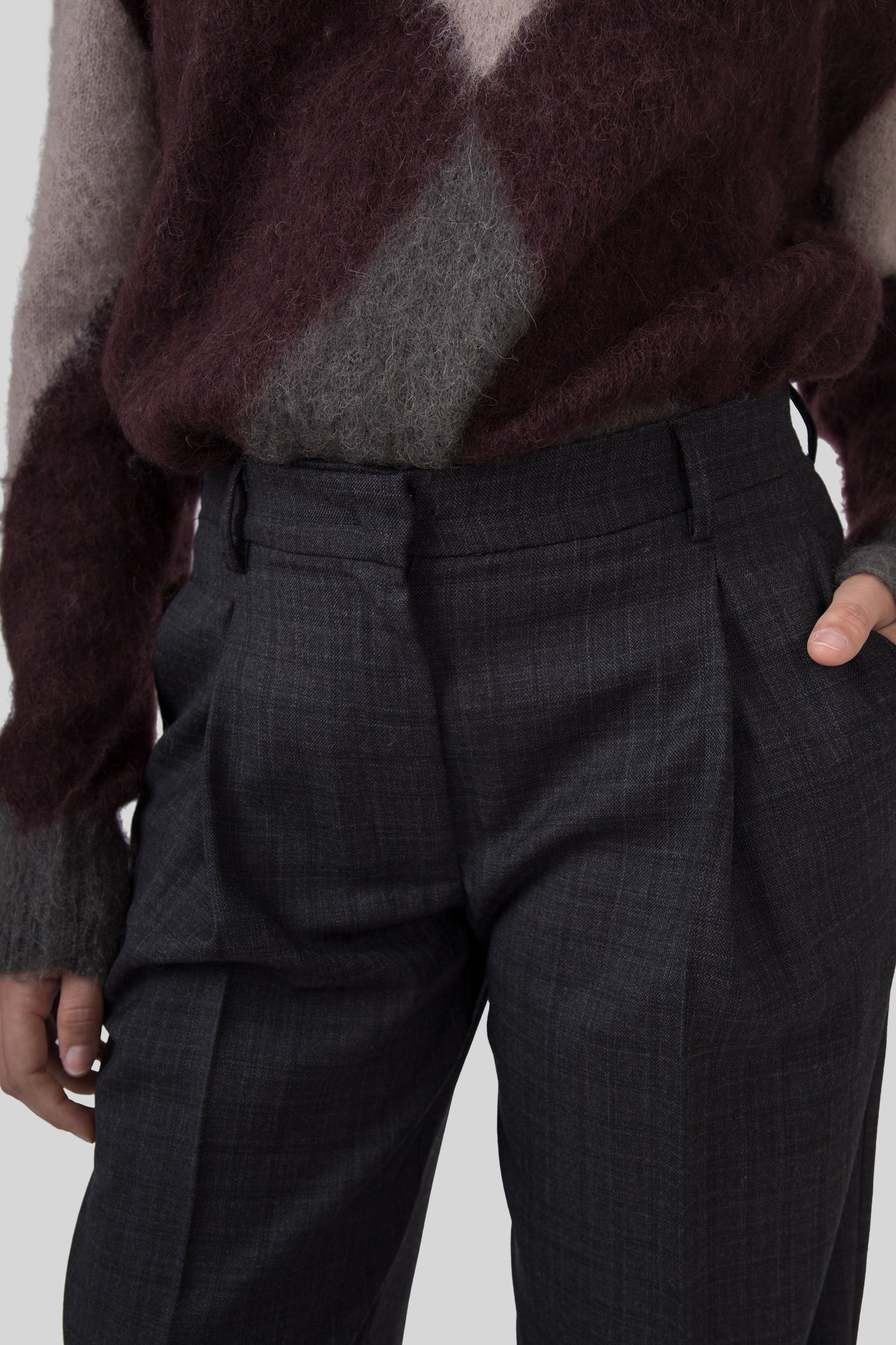 Grifoni Pantalone Lana Check Antracite Donna - 7