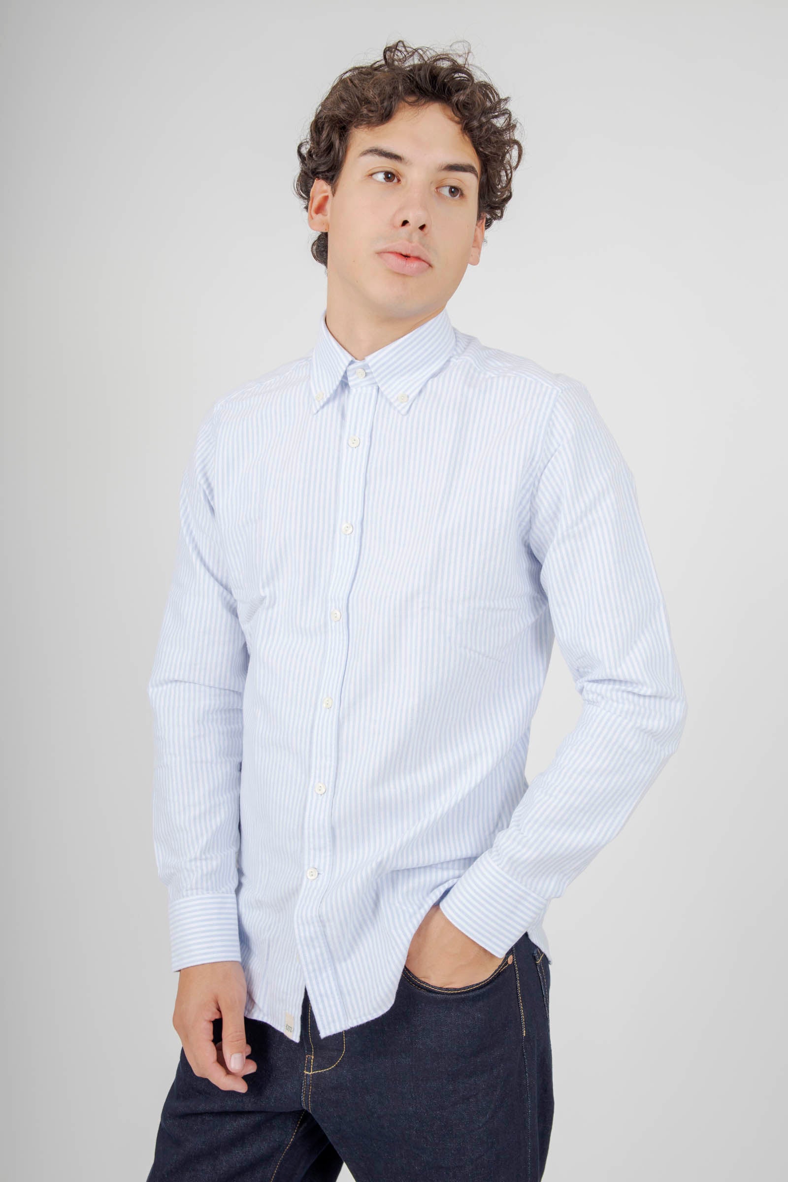 Tintoria Mattei Camicia Riga Flanella Azzurro Uomo