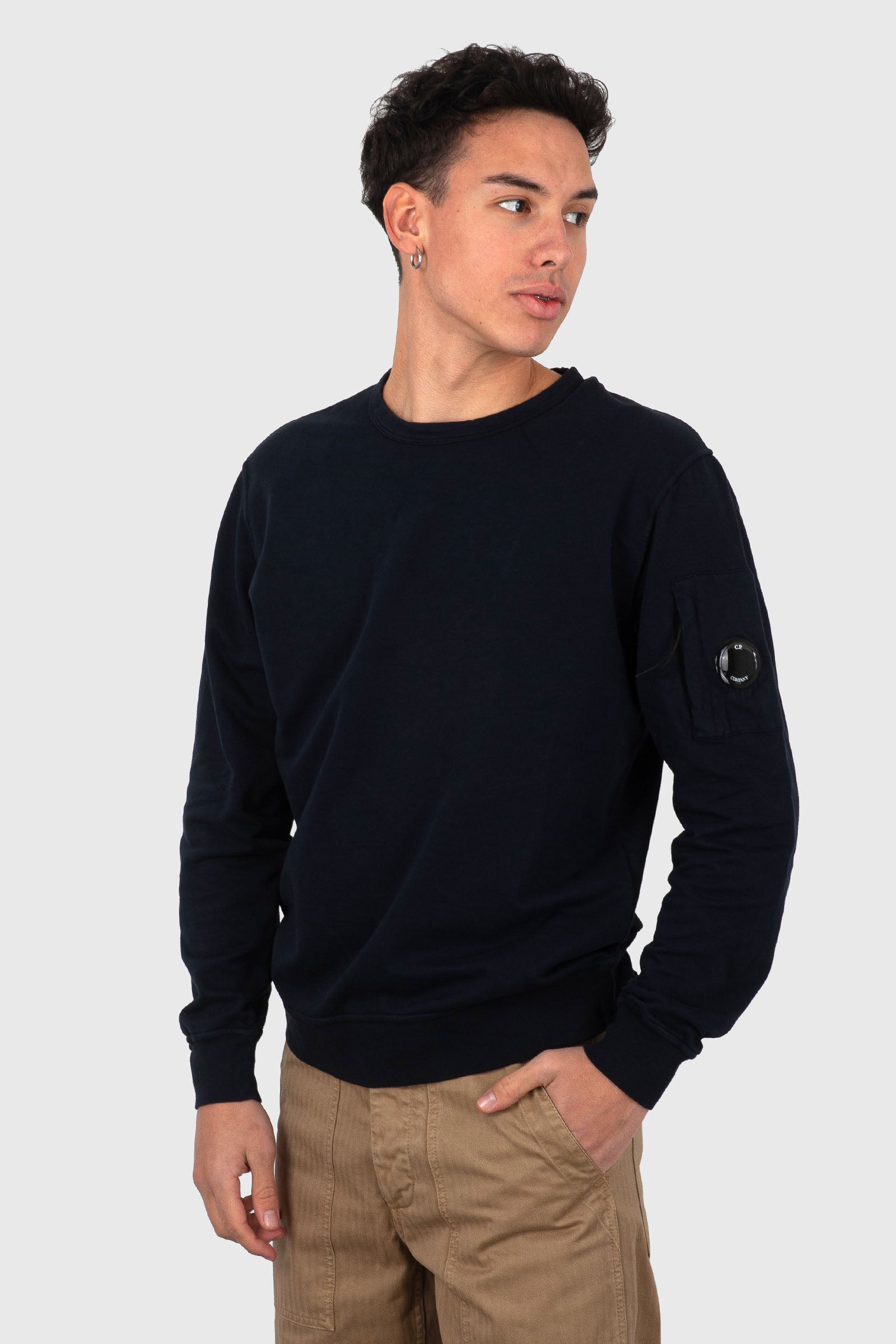 C.p. Company Felpa Light Fleece Crewneck Lens Blu Scuro Uomo - 3