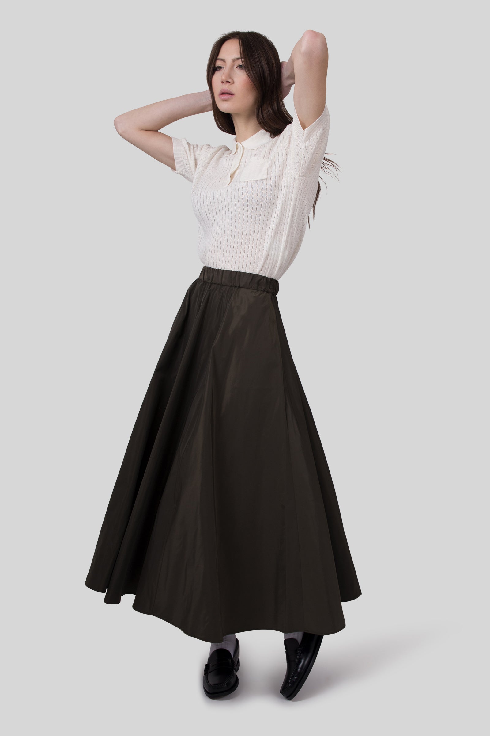 Aspesi Gonna Midi Con Pieghe Mia Verde Militare Donna - 7