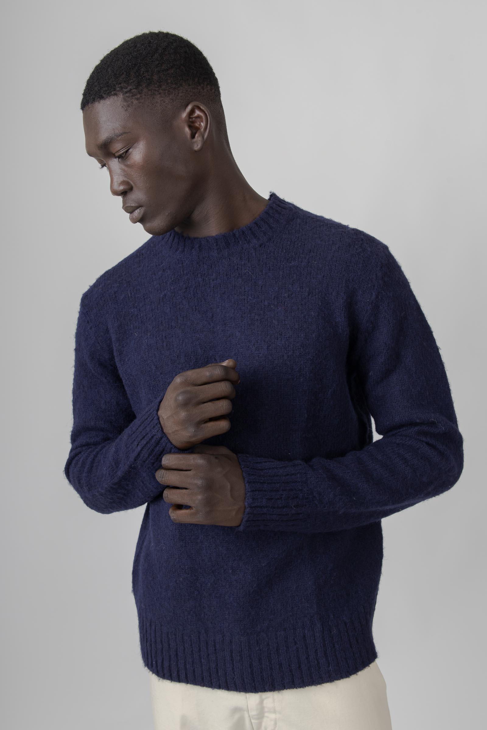 Aspesi Maglia Girocollo In Lana Shetland Blu Navy Uomo - 4