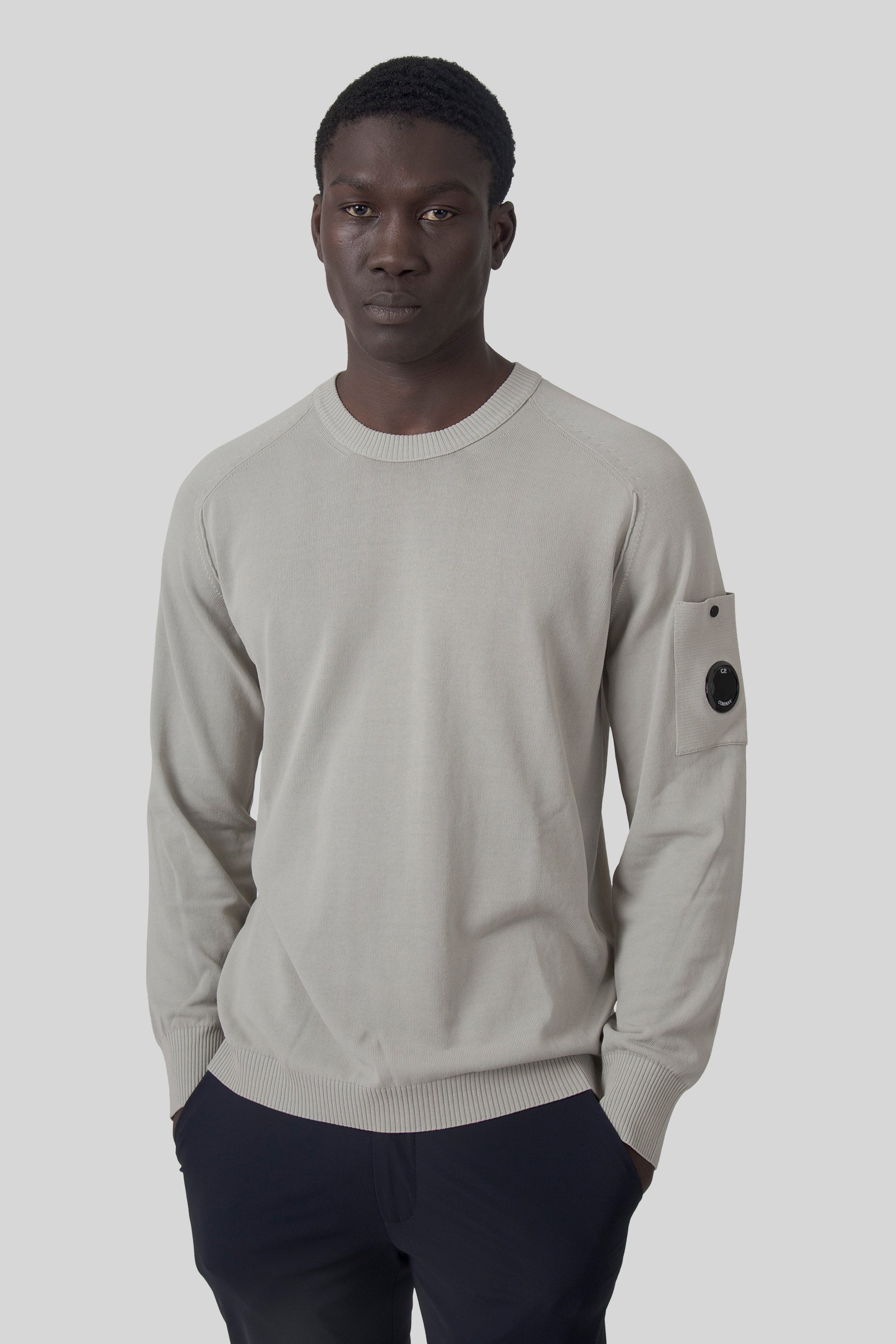 Cotton Crepe Crewneck Lens Sweater - 1