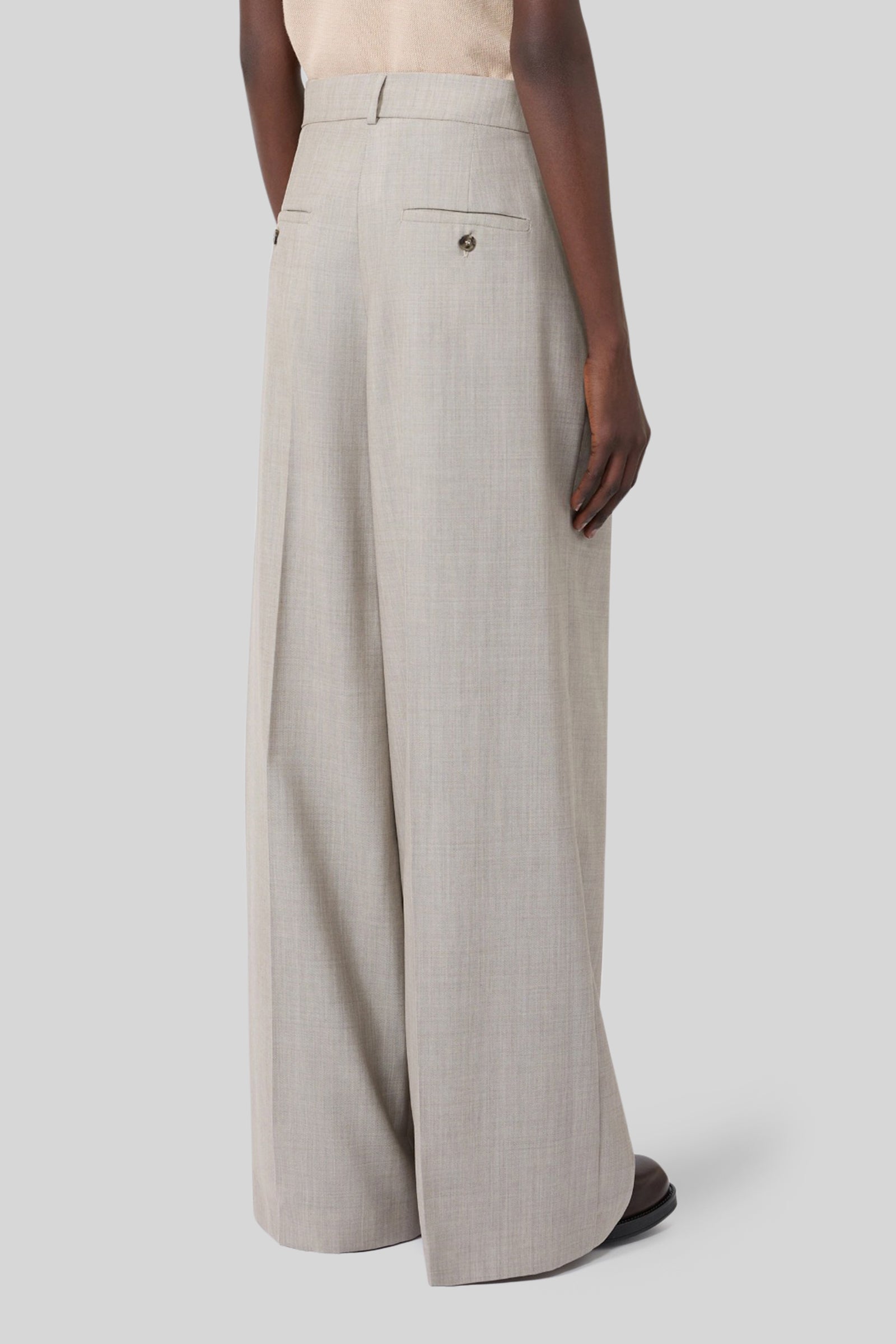 Max Mara Weekend Pantalone Wide Leg In Tela Di Lana Ovvio Nocciola Donna - 4