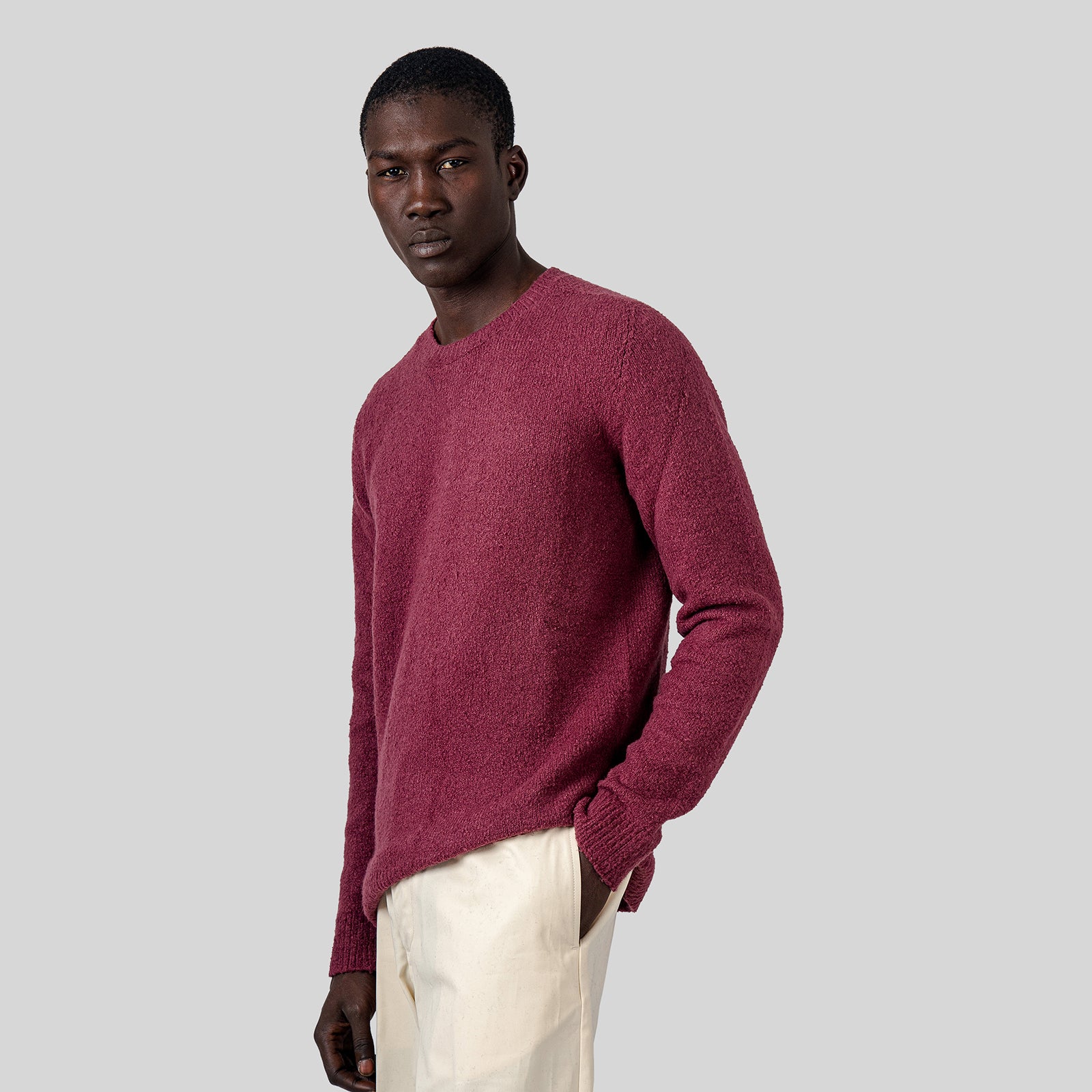 Roberto Collina Maglia Girocollo Cotone Spazzolato Bordeaux Uomo - 6