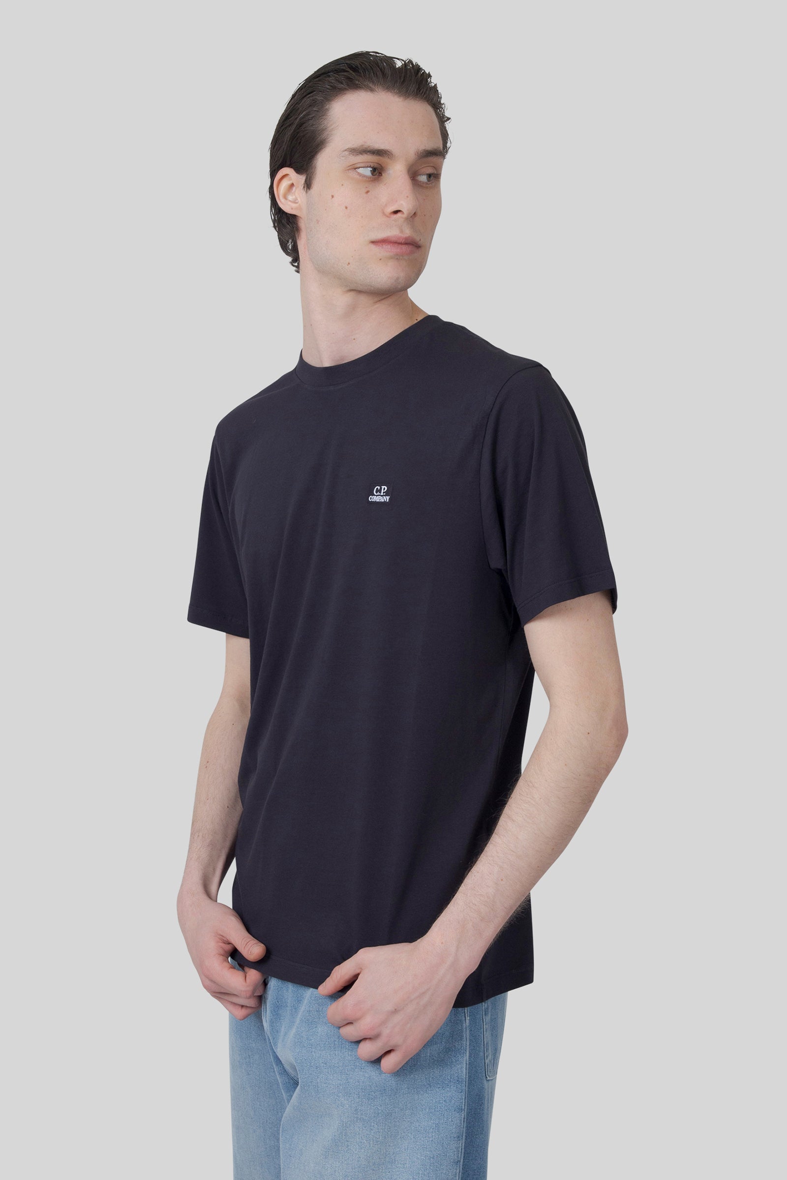 C.p. Company T-shirt 30/1 Jersey Logo Patch Blu Uomo - 1
