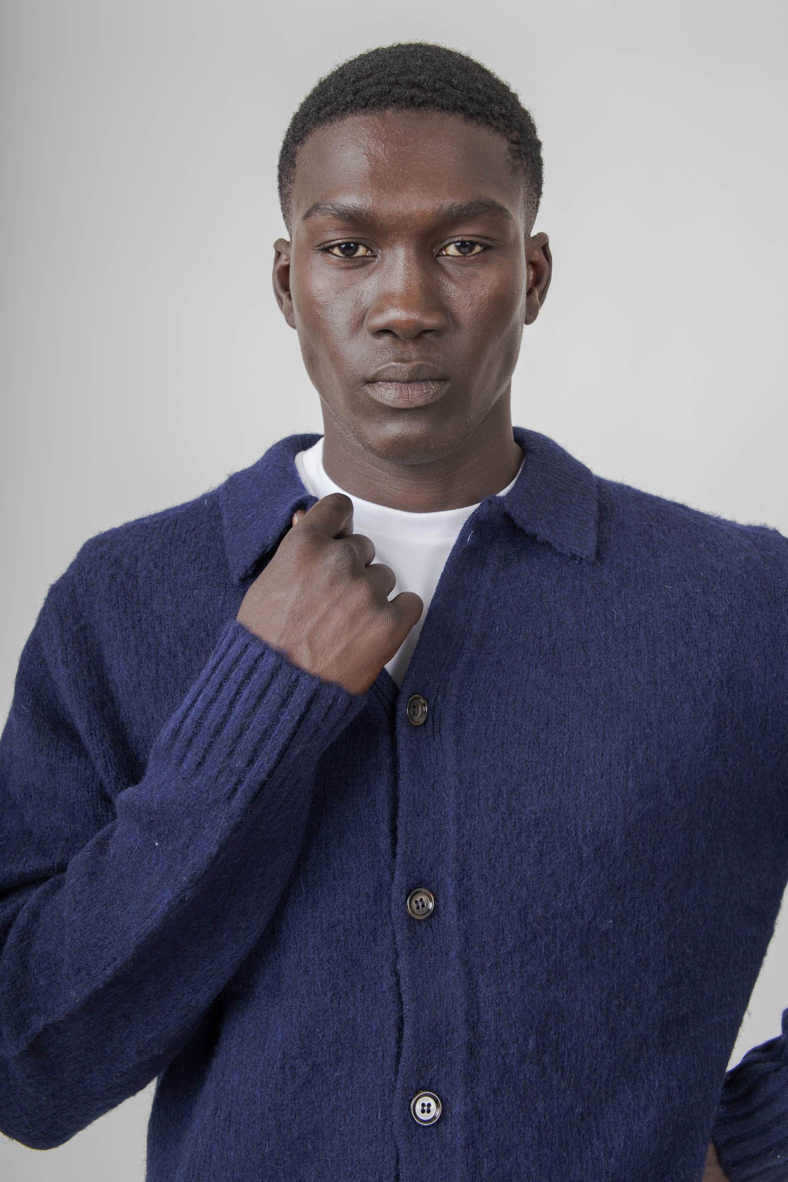 Aspesi Cardigan A Camicia In Lana Shetland Blu Navy Uomo - 6