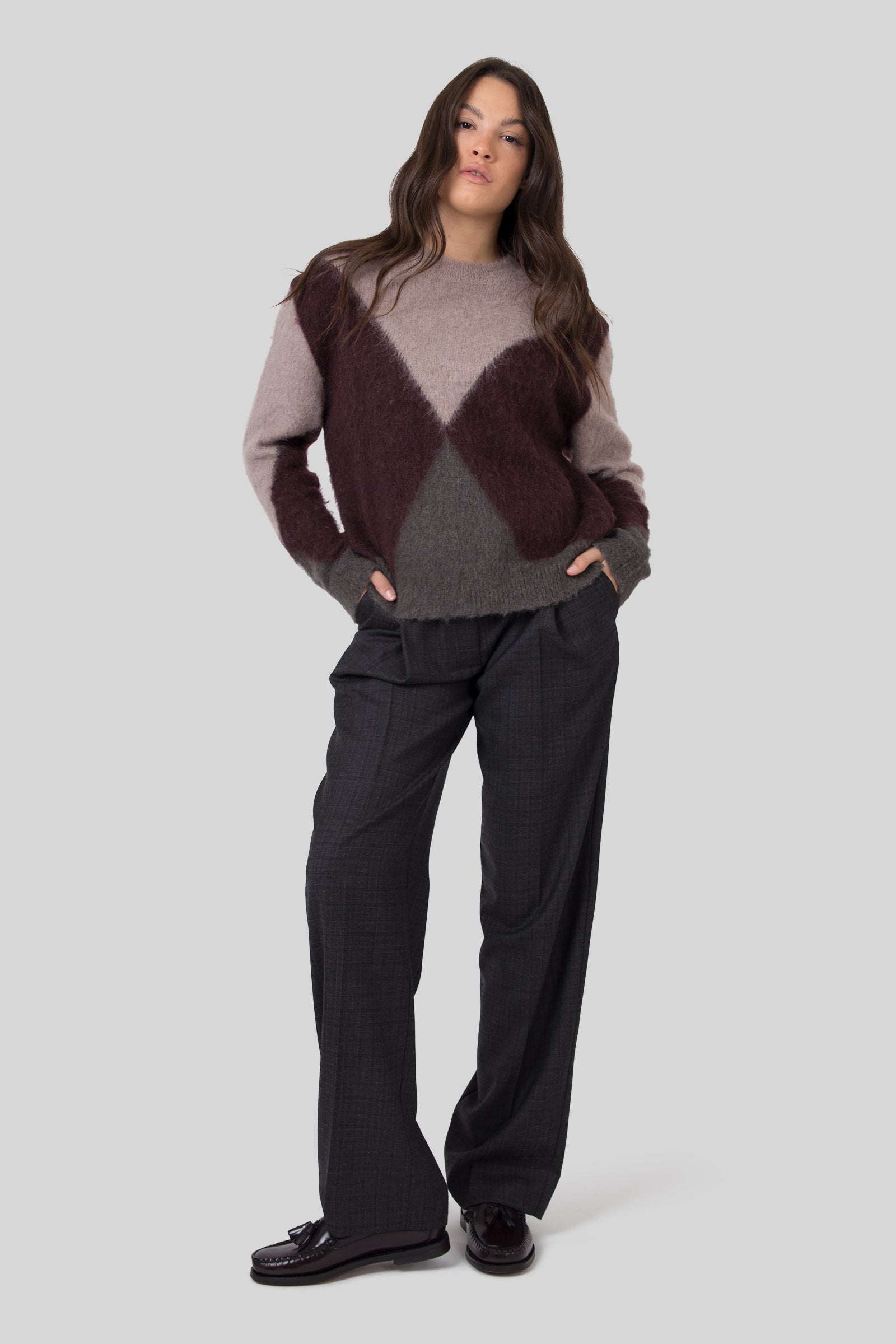 Grifoni Maglia Girocollo Intarsio Fango Donna - 4