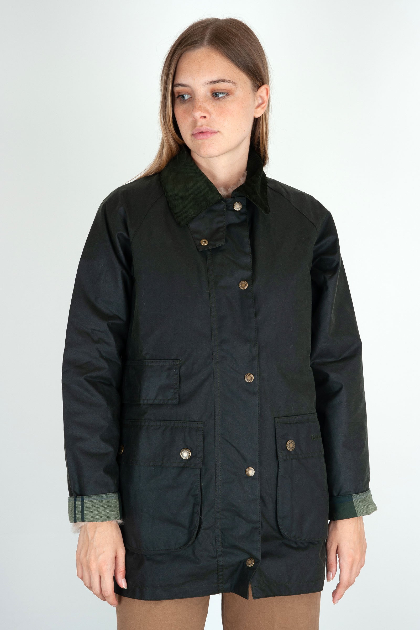 Barbour Tain Wax Jacket Sage Verde Scuro Donna