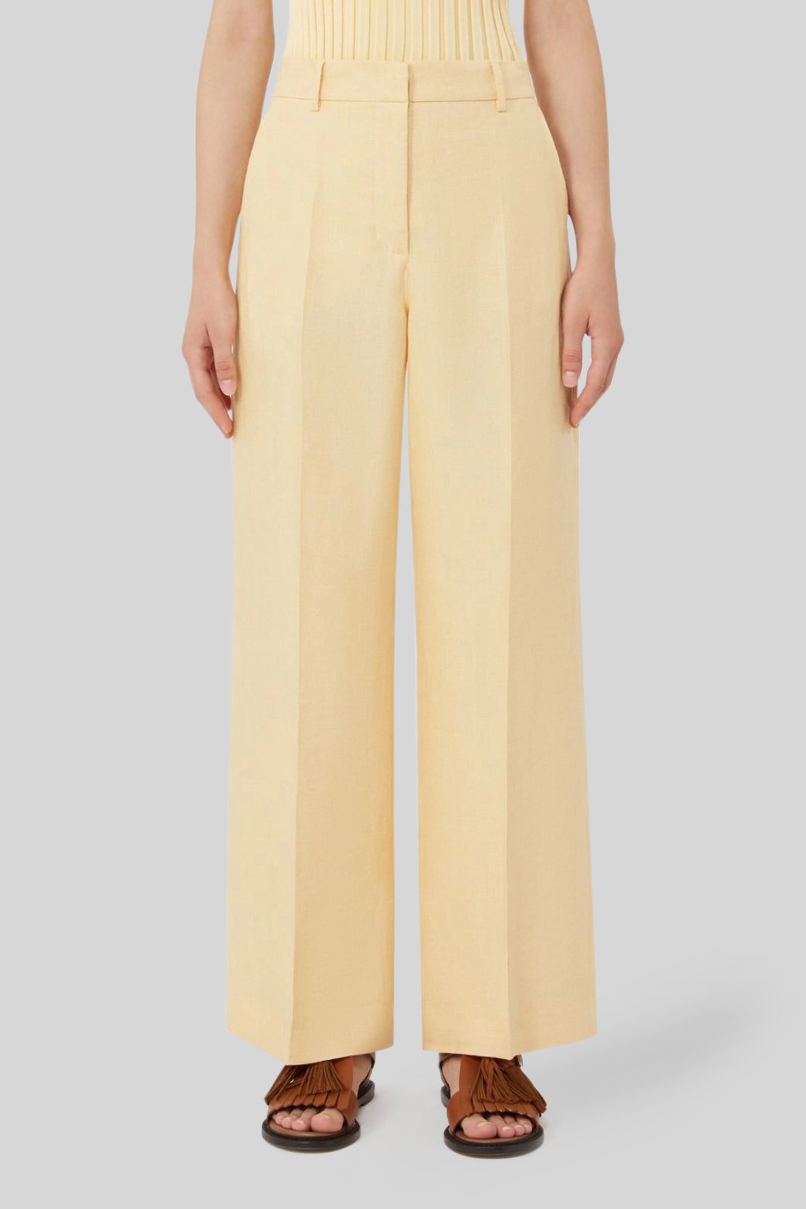 Max Mara Weekend Pantalone In Canvas Di Lino Malizia Giallo Donna - 1