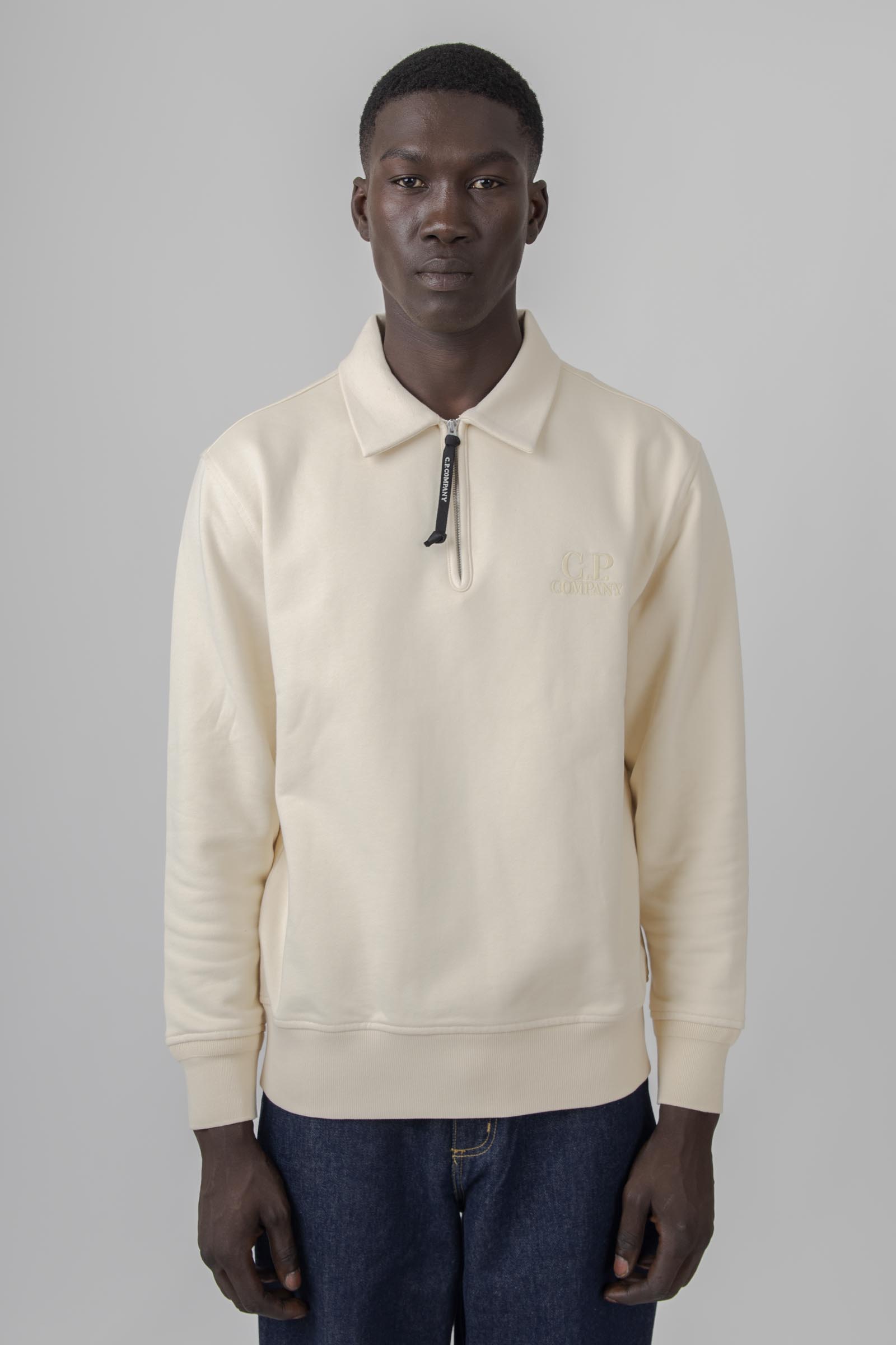 C.p. Company Felpa Polo Diagonal Raised Bianco Off Uomo - 5