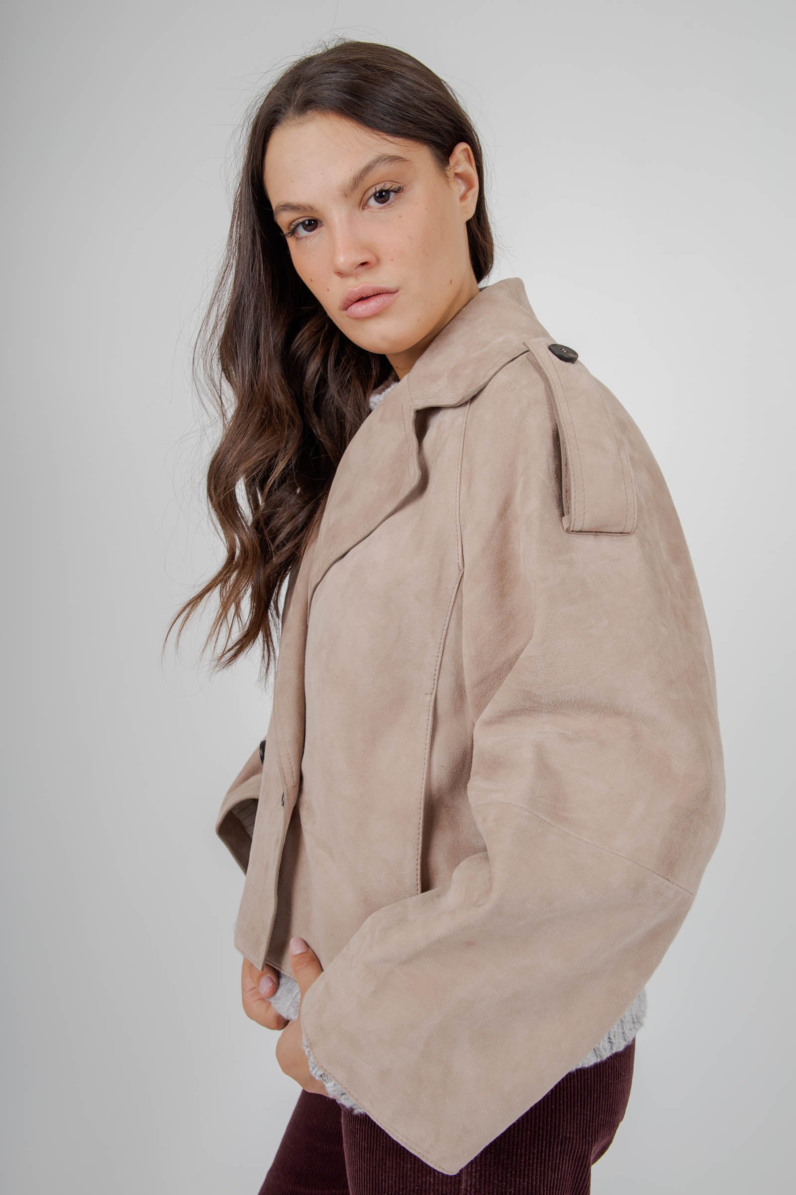 Max Mara Weekend Trench Corto In Suede Beige Donna - 1