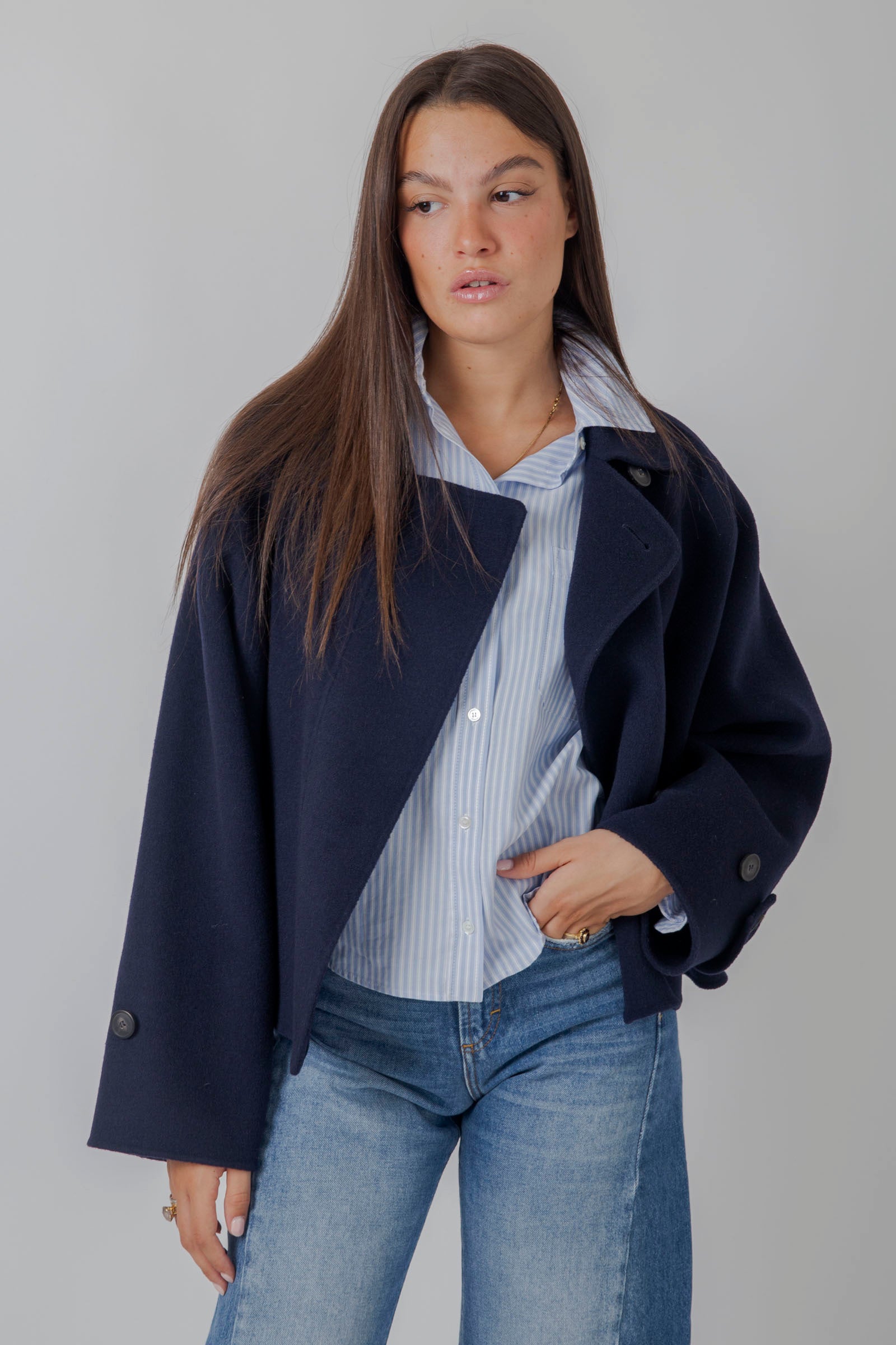 Weekend Max Mara Cappotto Corto In Drap Di Lana Carella Blu Donna - 5