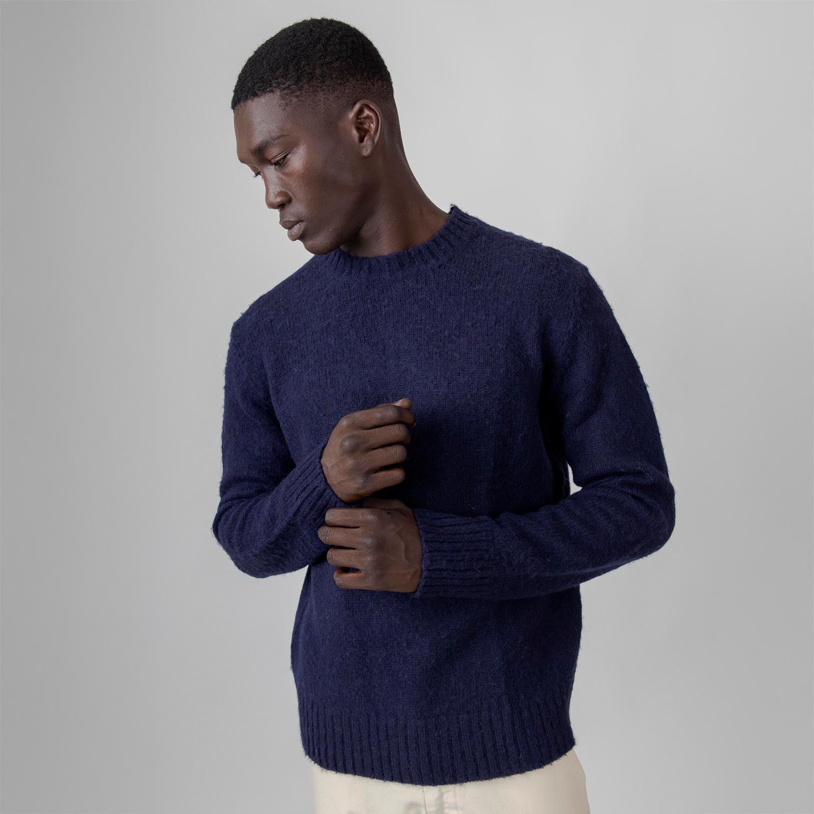Aspesi Maglia Girocollo In Lana Shetland Blu Navy Uomo - 6