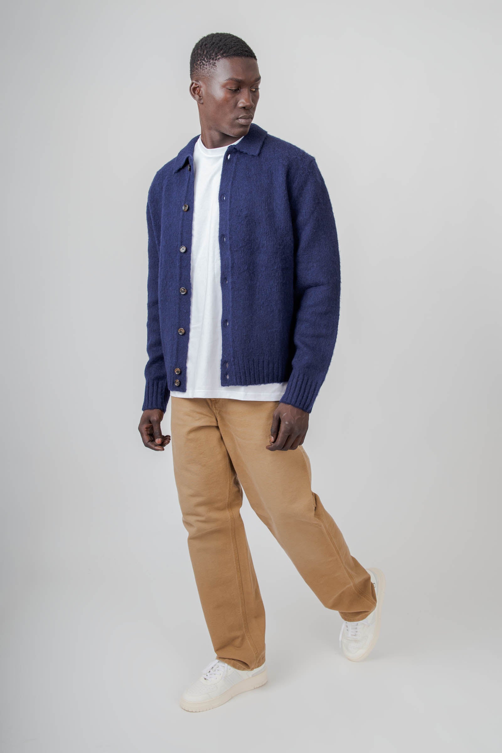 Aspesi Cardigan A Camicia In Lana Shetland Blu Navy Uomo - 7