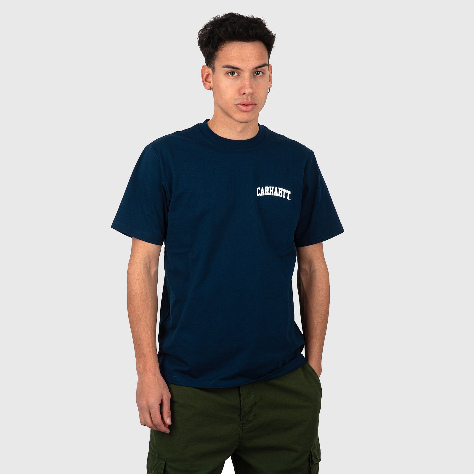 Carhartt Wip T-shirt S/s University Script Blu Navy Uomo - 6
